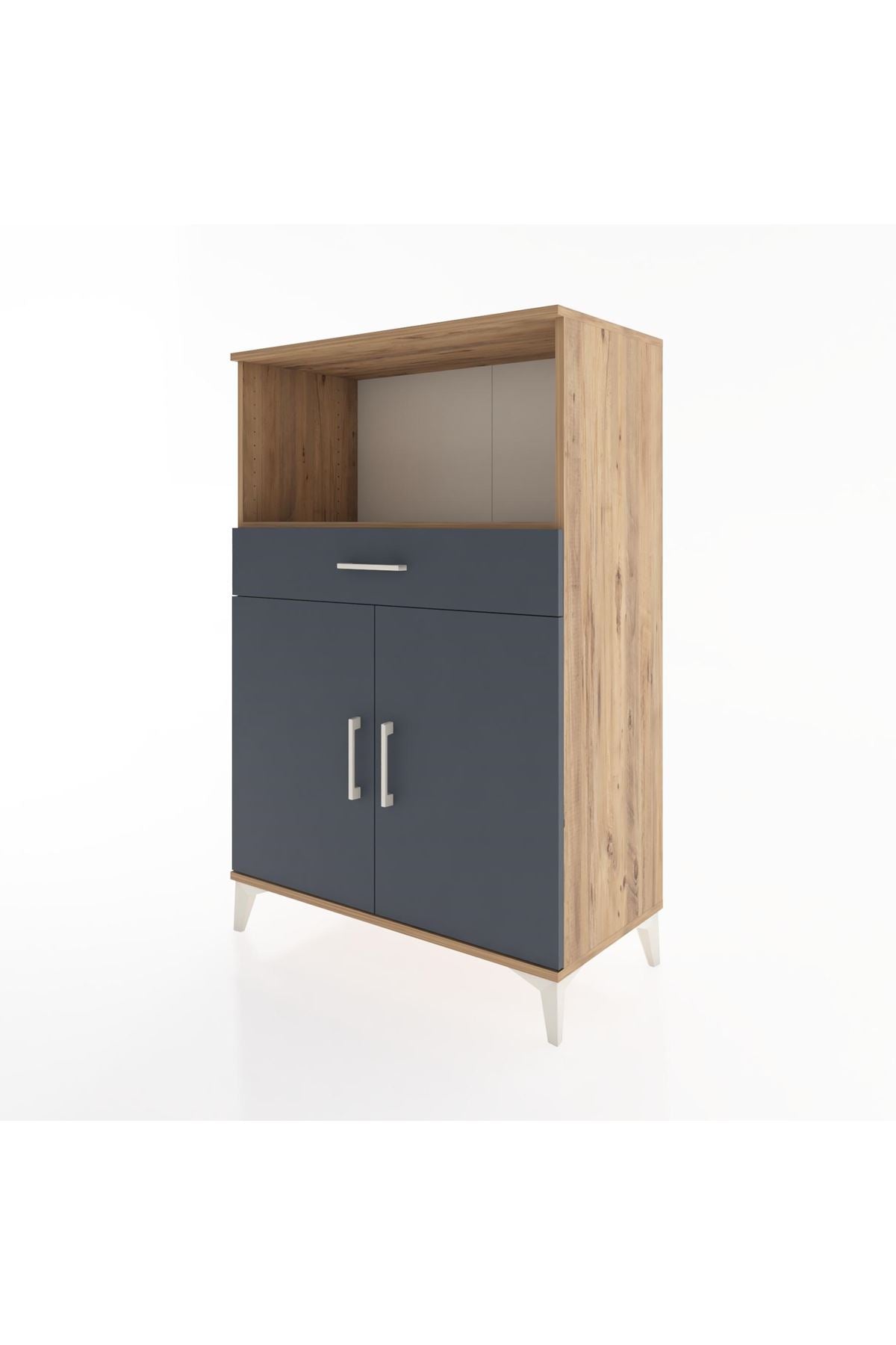 Hyperion Dolap 2 Raflı Tek Çekmeceli 2 Kapaklı 88x44x134 Çam-Antrasit