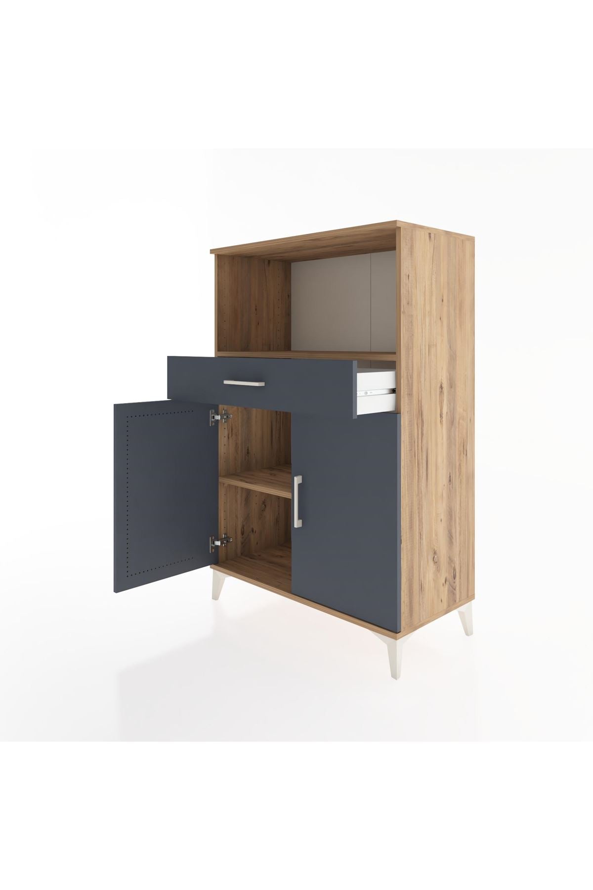 Hyperion Dolap 2 Raflı Tek Çekmeceli 2 Kapaklı 88x44x134 Çam-Antrasit