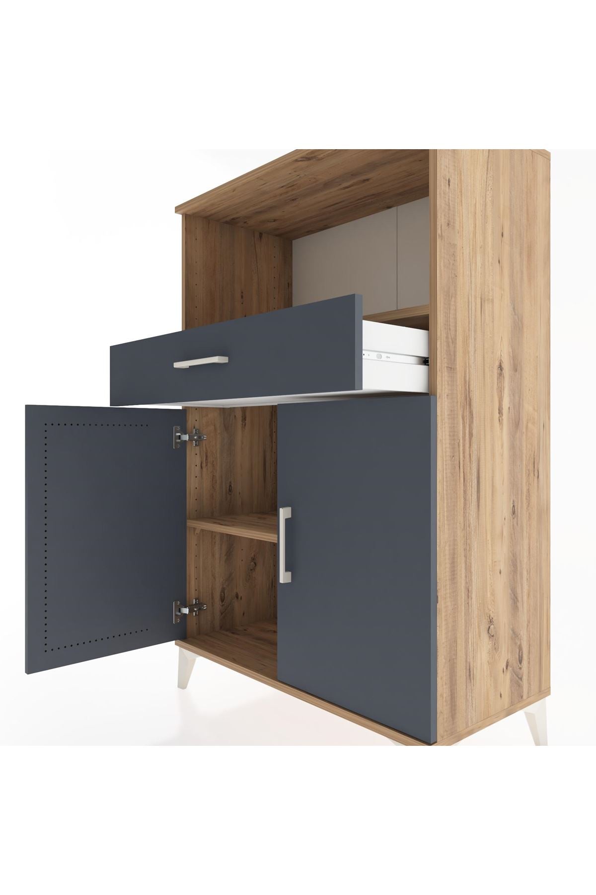 Hyperion Dolap 2 Raflı Tek Çekmeceli 2 Kapaklı 88x44x134 Çam-Antrasit