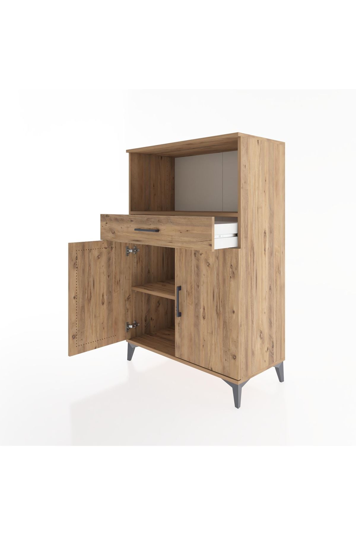 Hyperion Dolap 2 Raflı Tek Çekmeceli 2 Kapaklı 88x44x134 Çam-Çam