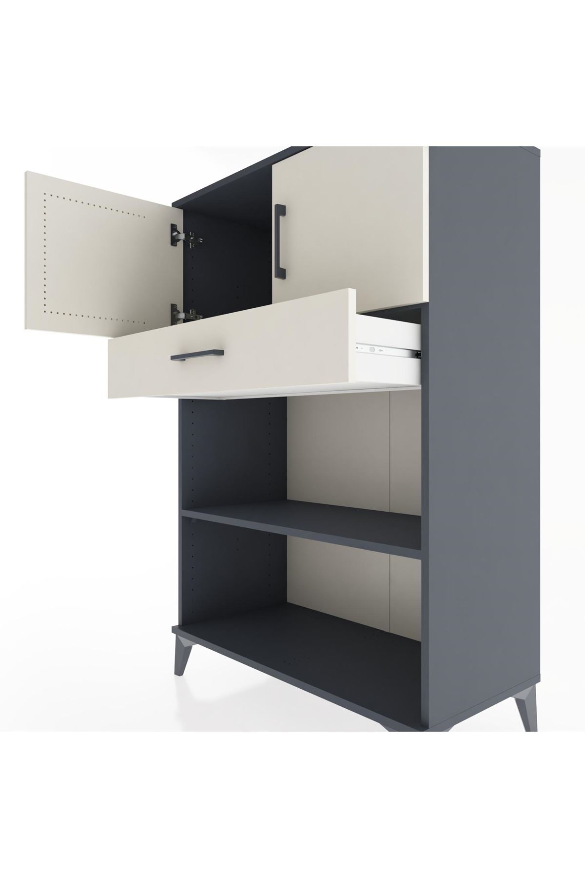 Hyperion Dolap 2 Raflı Tek Çekmeceli 2 Kapaklı 88x44x134 Antrasit-Aytaşı