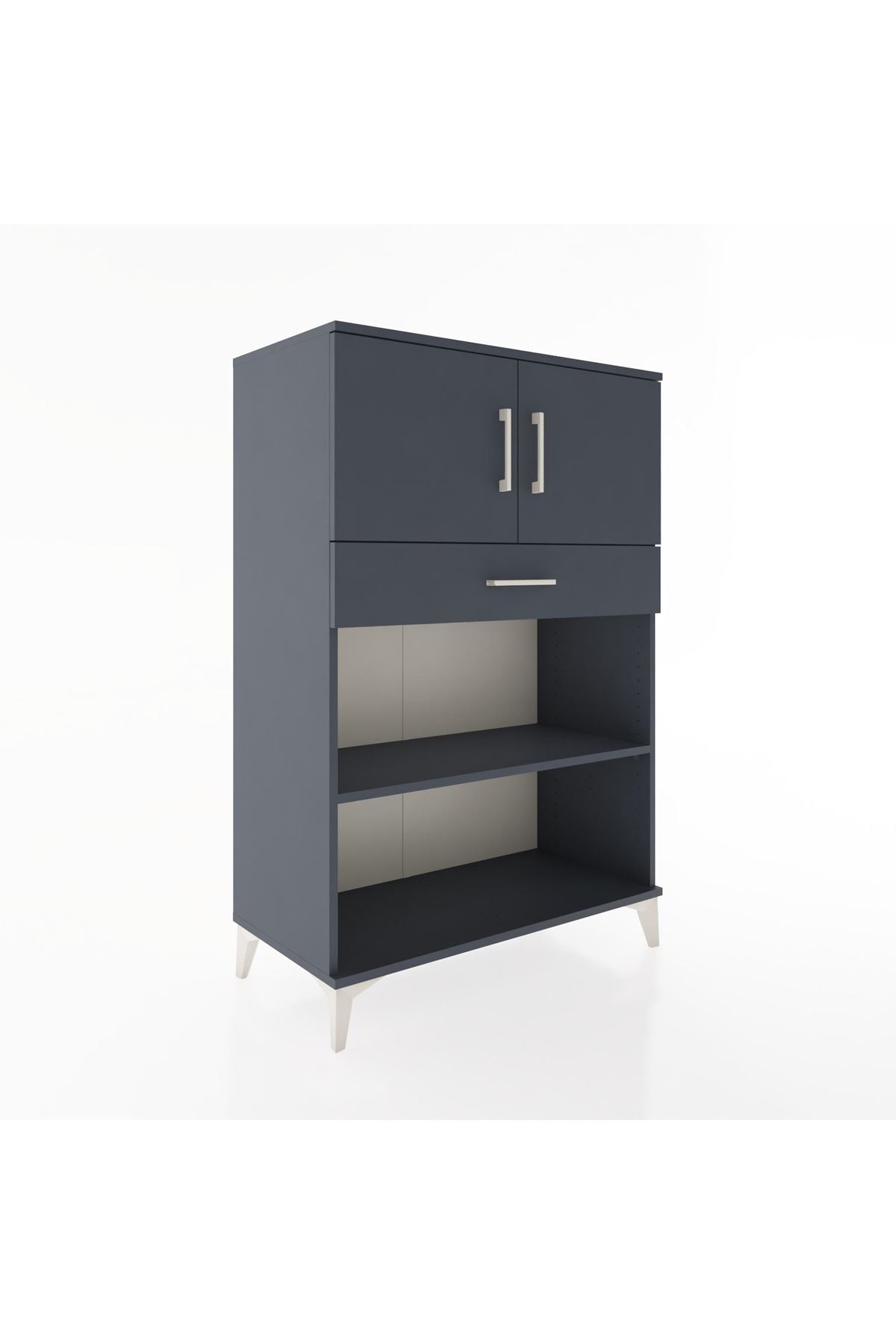Hyperion Dolap 2 Raflı Tek Çekmeceli 2 Kapaklı 88x44x134 Antrasit-Antrasit