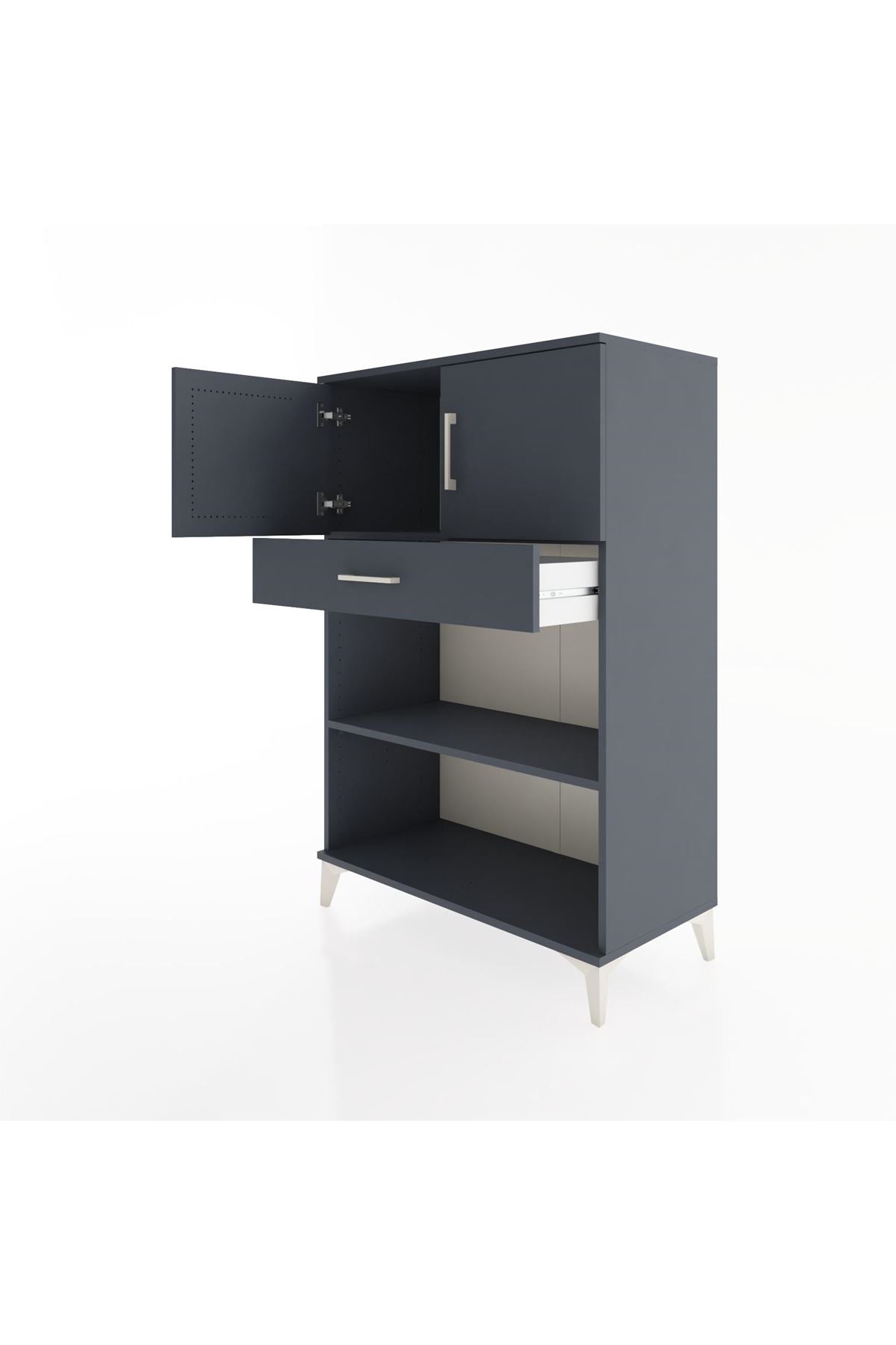 Hyperion Dolap 2 Raflı Tek Çekmeceli 2 Kapaklı 88x44x134 Antrasit-Antrasit