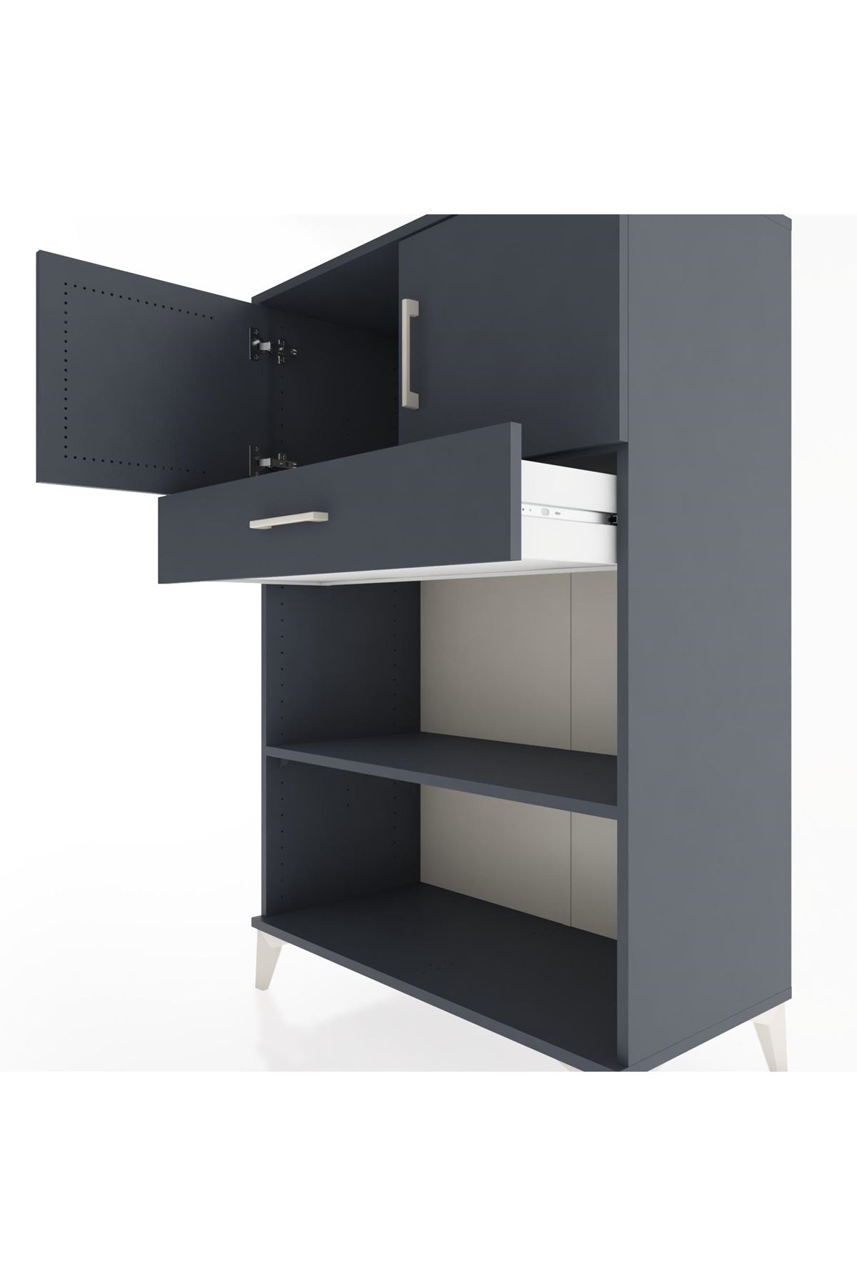 Hyperion Dolap 2 Raflı Tek Çekmeceli 2 Kapaklı 88x44x134 Antrasit-Antrasit