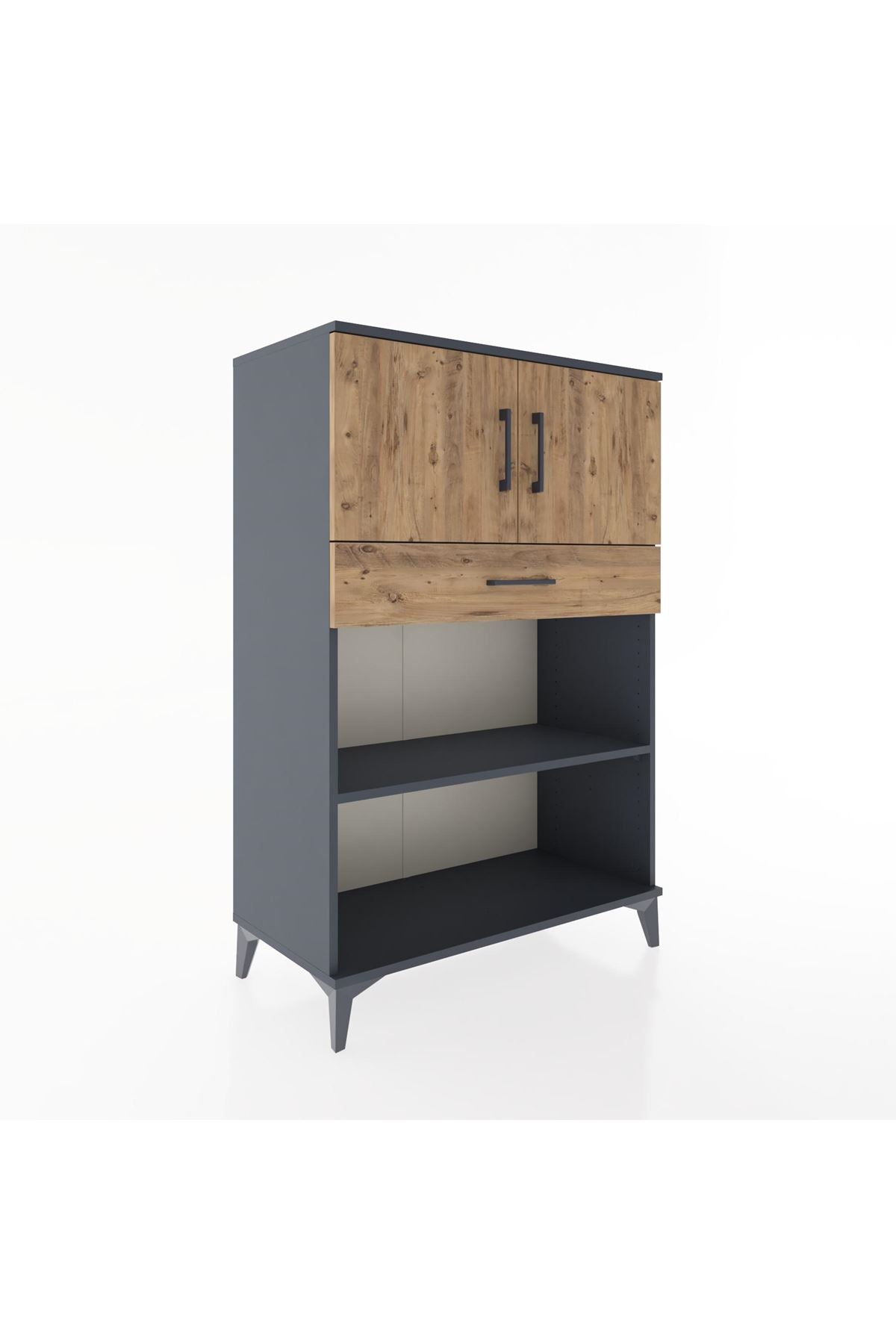 Hyperion Dolap 2 Raflı Tek Çekmeceli 2 Kapaklı 88x44x134 Antrasit-Çam