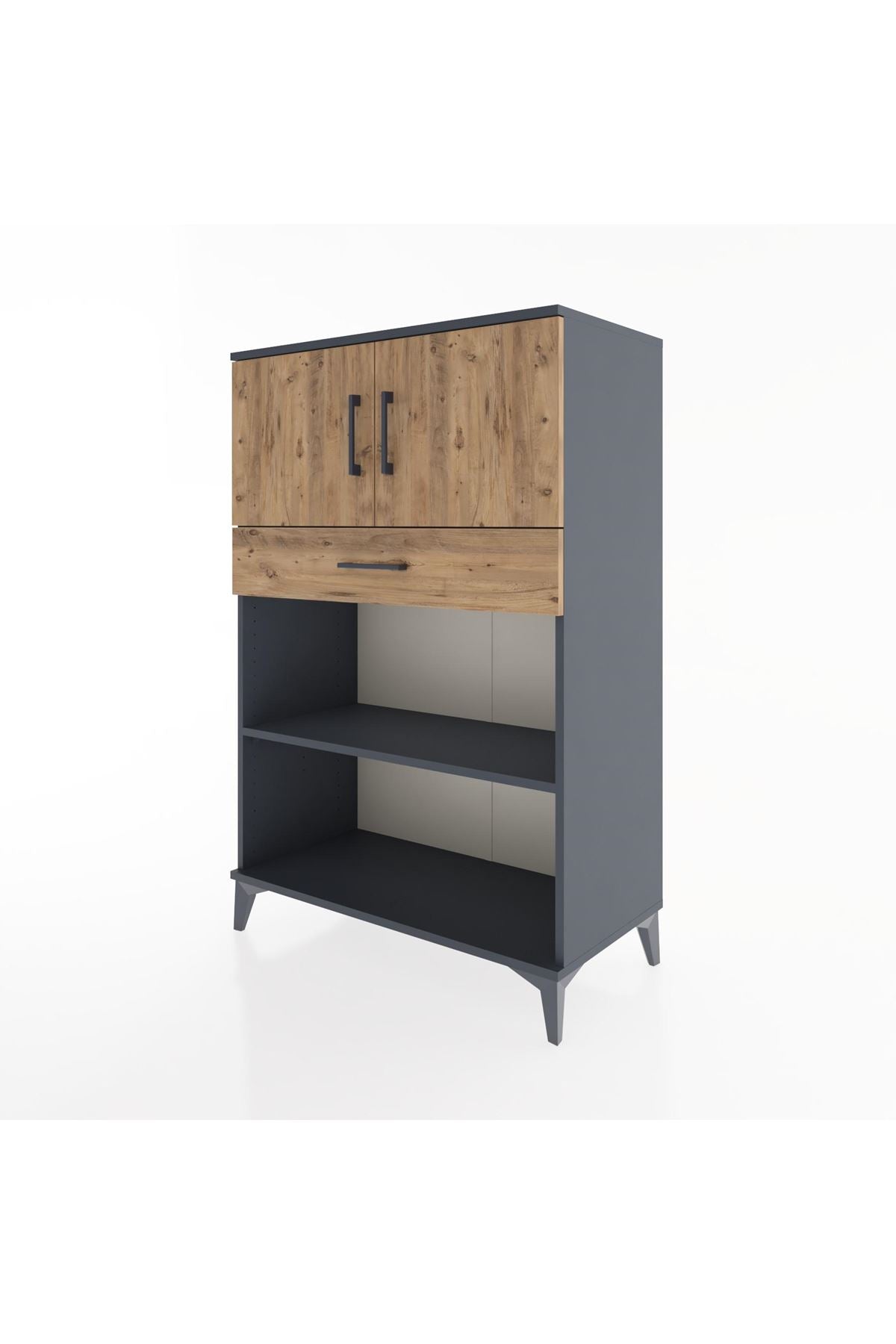 Hyperion Dolap 2 Raflı Tek Çekmeceli 2 Kapaklı 88x44x134 Antrasit-Çam
