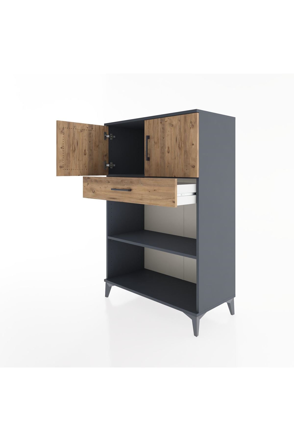 Hyperion Dolap 2 Raflı Tek Çekmeceli 2 Kapaklı 88x44x134 Antrasit-Çam