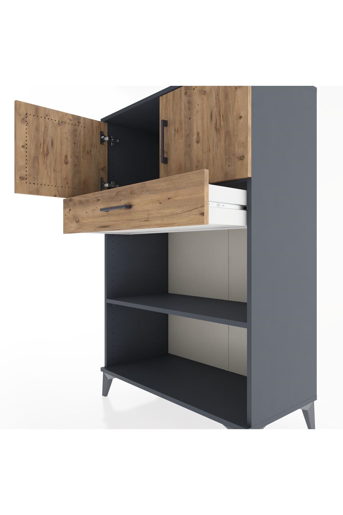 Hyperion Dolap 2 Raflı Tek Çekmeceli 2 Kapaklı 88x44x134 Antrasit-Çam
