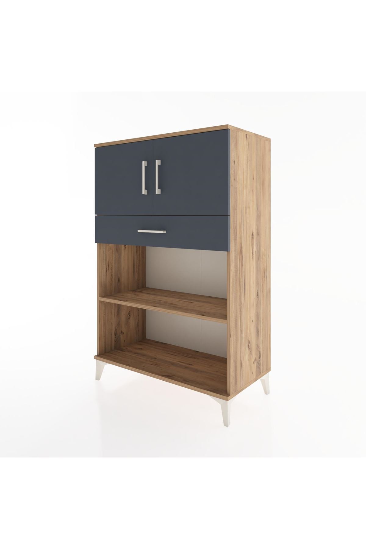 Hyperion Dolap 2 Raflı Tek Çekmeceli 2 Kapaklı 88x44x134 Çam-Antrasit