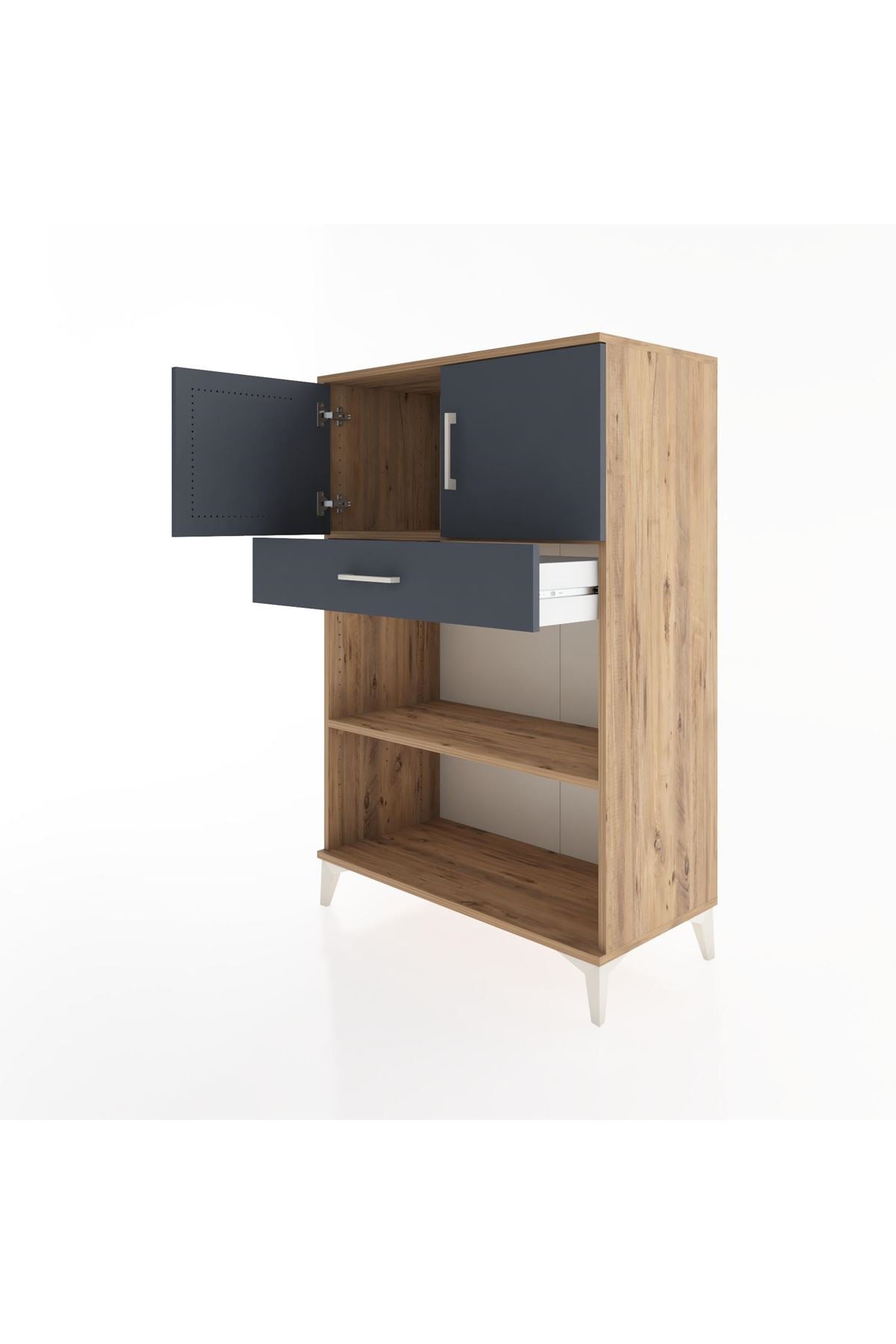 Hyperion Dolap 2 Raflı Tek Çekmeceli 2 Kapaklı 88x44x134 Çam-Antrasit