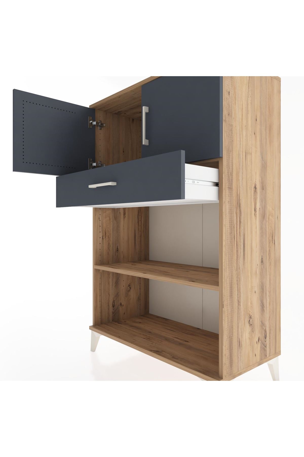 Hyperion Dolap 2 Raflı Tek Çekmeceli 2 Kapaklı 88x44x134 Çam-Antrasit
