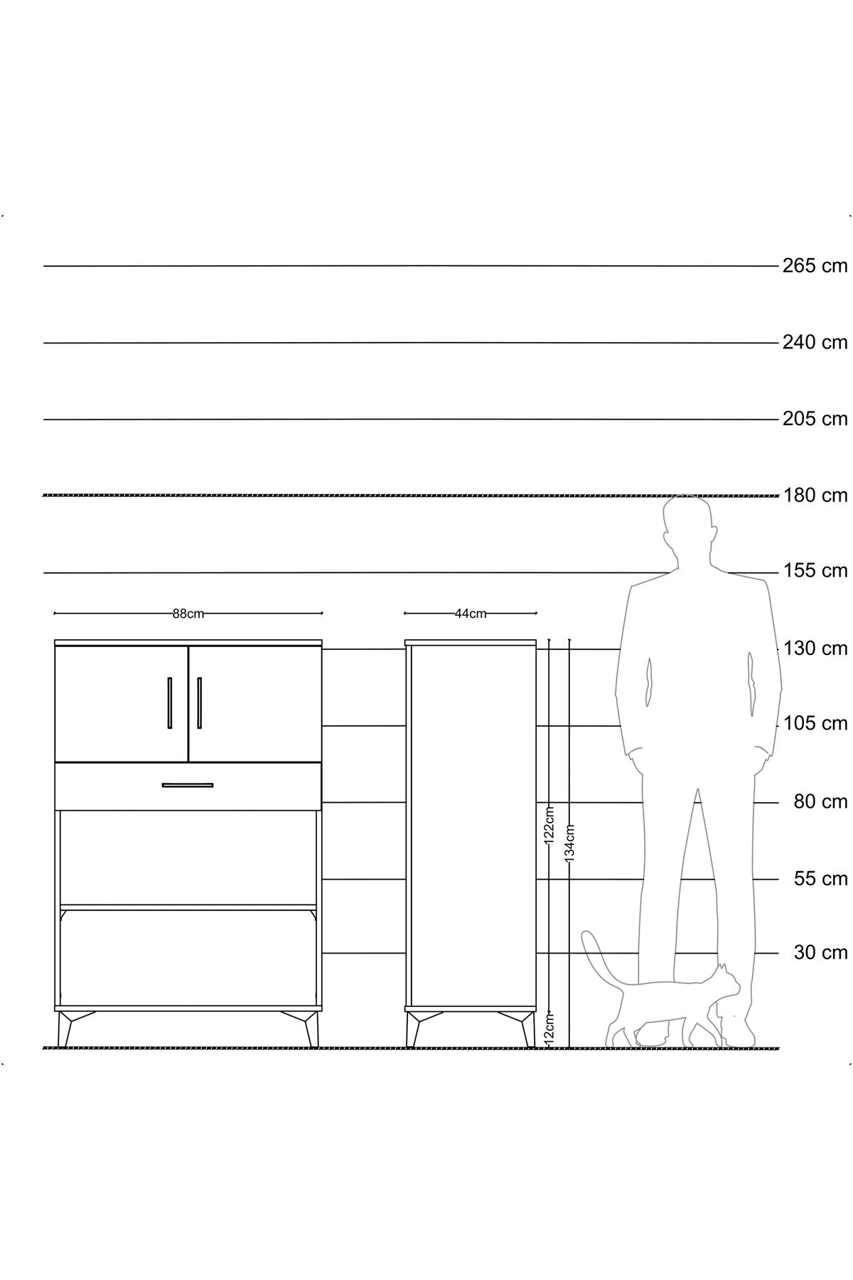Hyperion Dolap 2 Raflı Tek Çekmeceli 2 Kapaklı 88x44x134 Çam-Antrasit