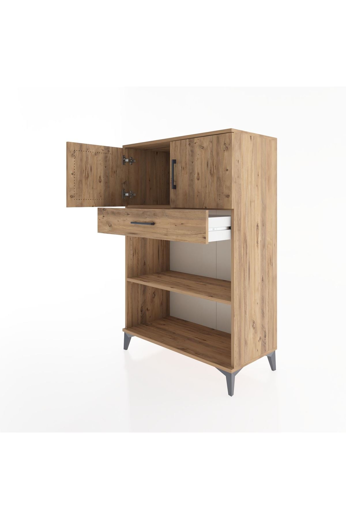 Hyperion Dolap 2 Raflı Tek Çekmeceli 2 Kapaklı 88x44x134 Çam-Çam