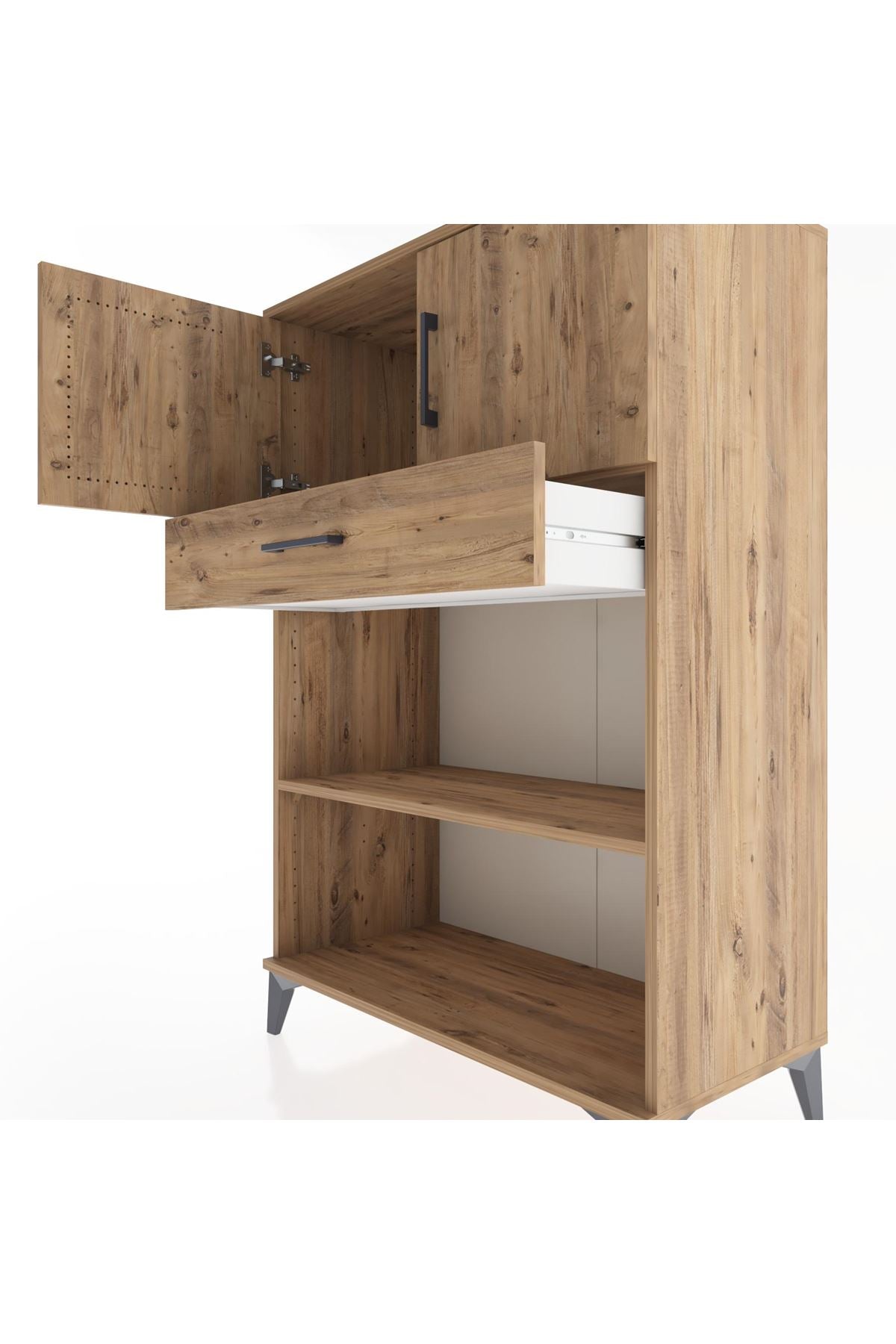 Hyperion Dolap 2 Raflı Tek Çekmeceli 2 Kapaklı 88x44x134 Çam-Çam