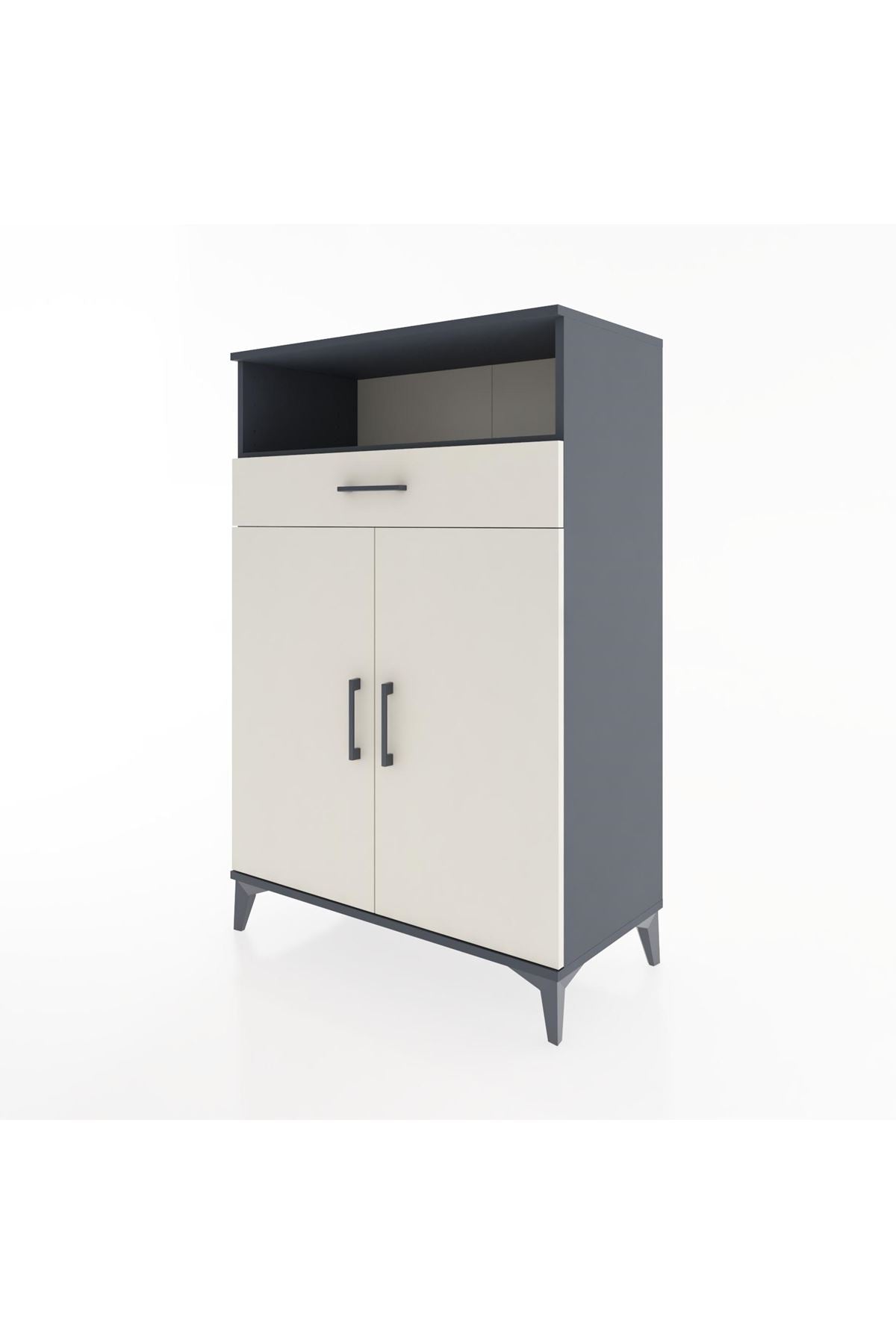 Hyperion Dolap 3 Raflı Tek Çekmeceli 2 Kapaklı 88x44x134 Antrasit-Aytaşı