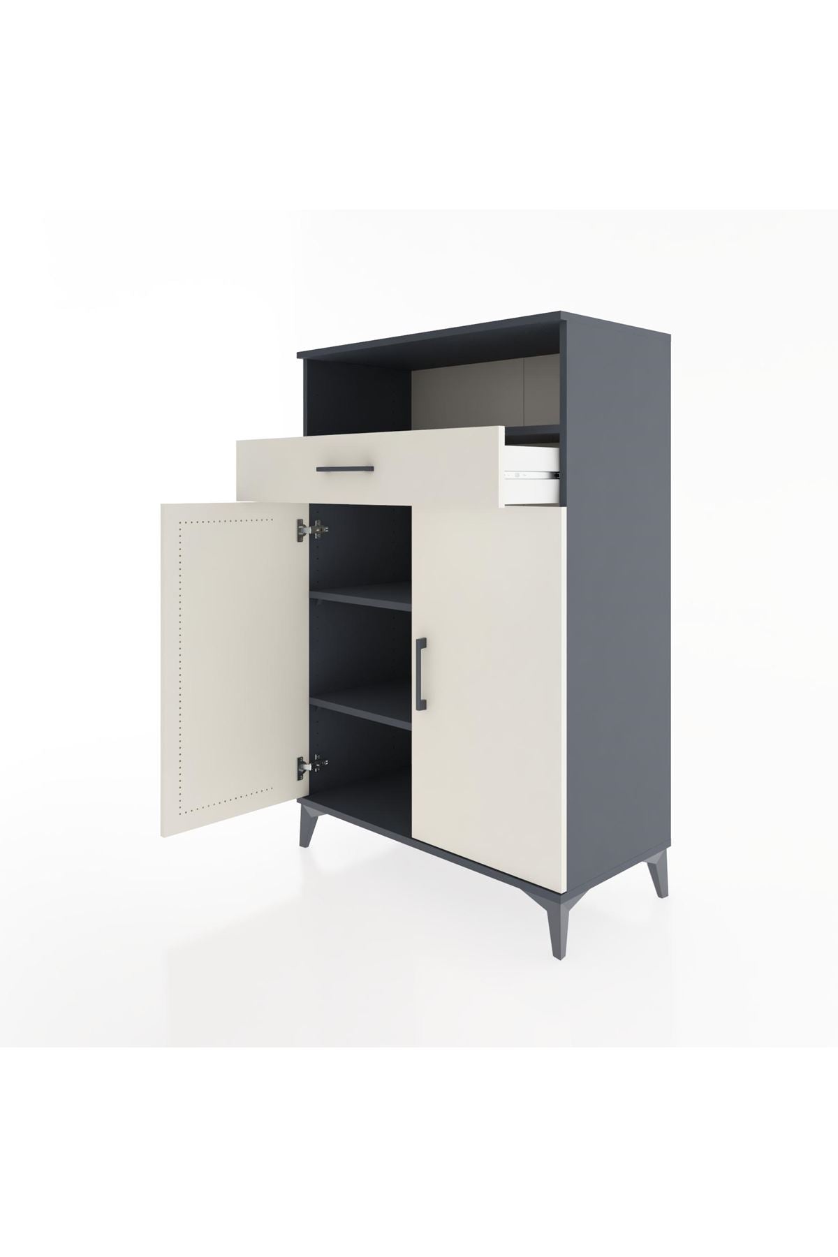 Hyperion Dolap 3 Raflı Tek Çekmeceli 2 Kapaklı 88x44x134 Antrasit-Aytaşı
