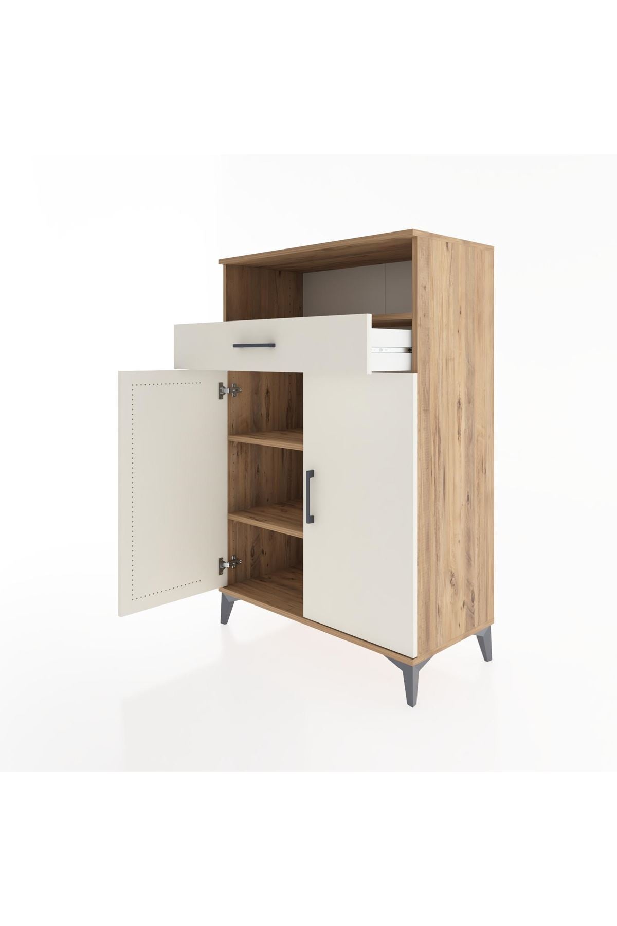 Hyperion Dolap 3 Raflı Tek Çekmeceli 2 Kapaklı 88x44x134 Çam-Aytaşı