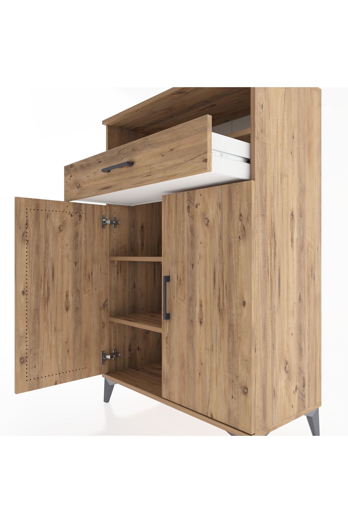 Hyperion Dolap 3 Raflı Tek Çekmeceli 2 Kapaklı 88x44x134 Çam-Çam