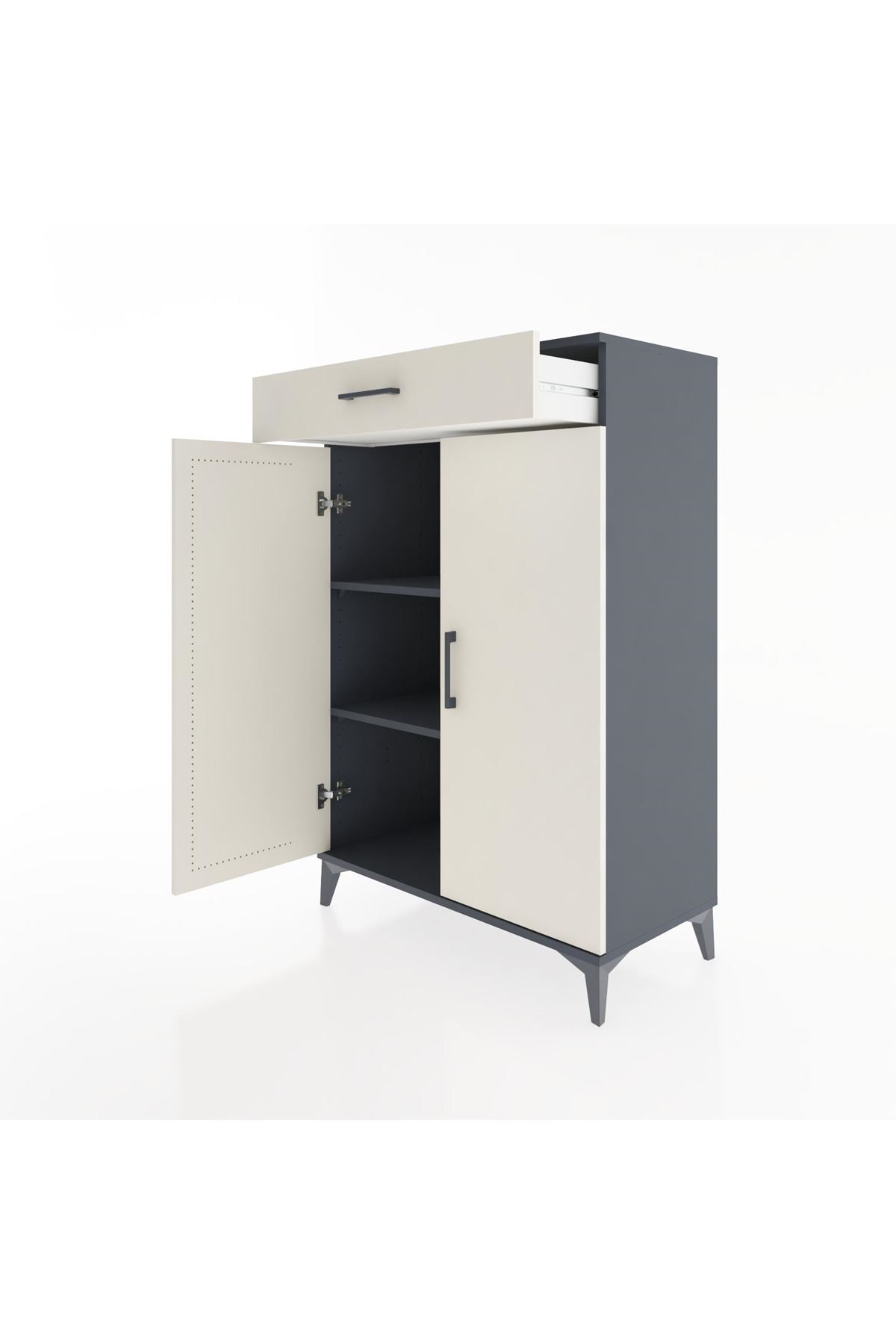 Hyperion Dolap 2 Raflı Tek Çekmeceli 2 Kapaklı 88x44x134 Antrasit-Aytaşı