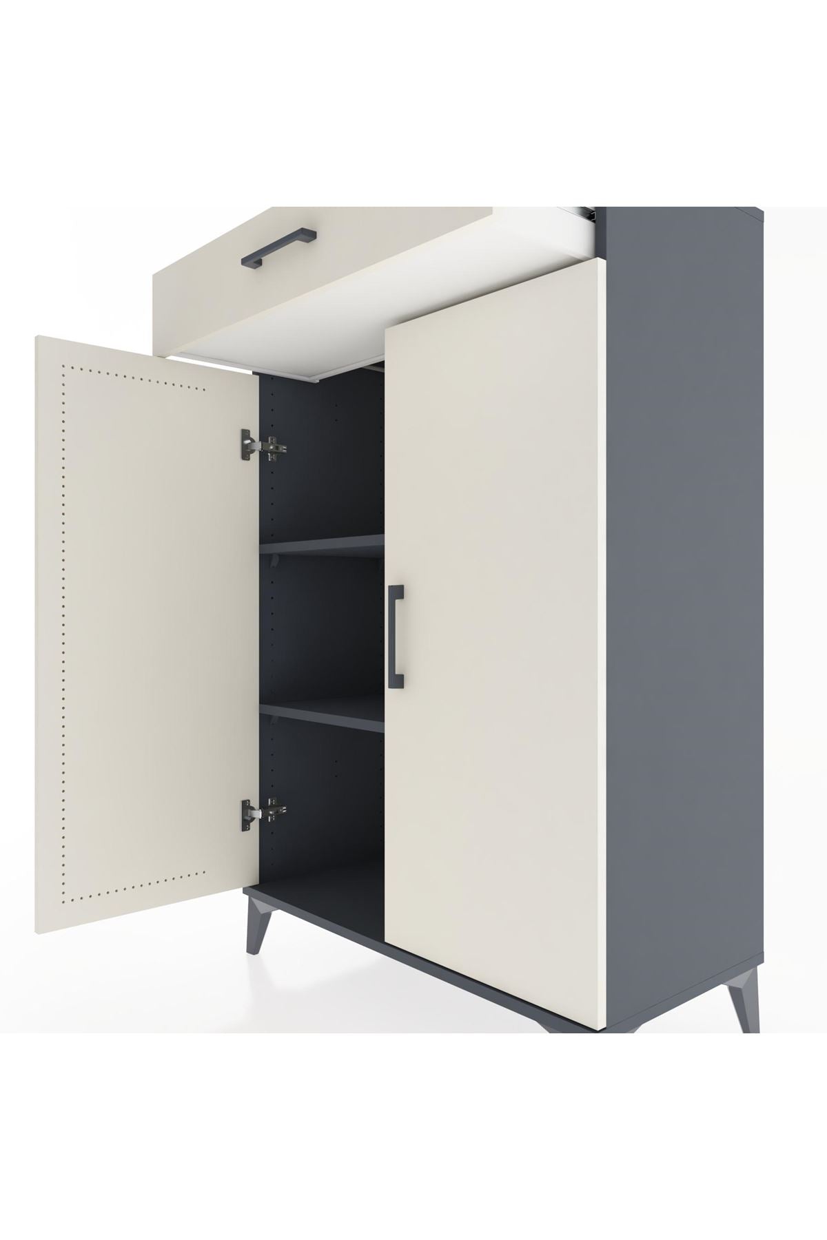 Hyperion Dolap 2 Raflı Tek Çekmeceli 2 Kapaklı 88x44x134 Antrasit-Aytaşı