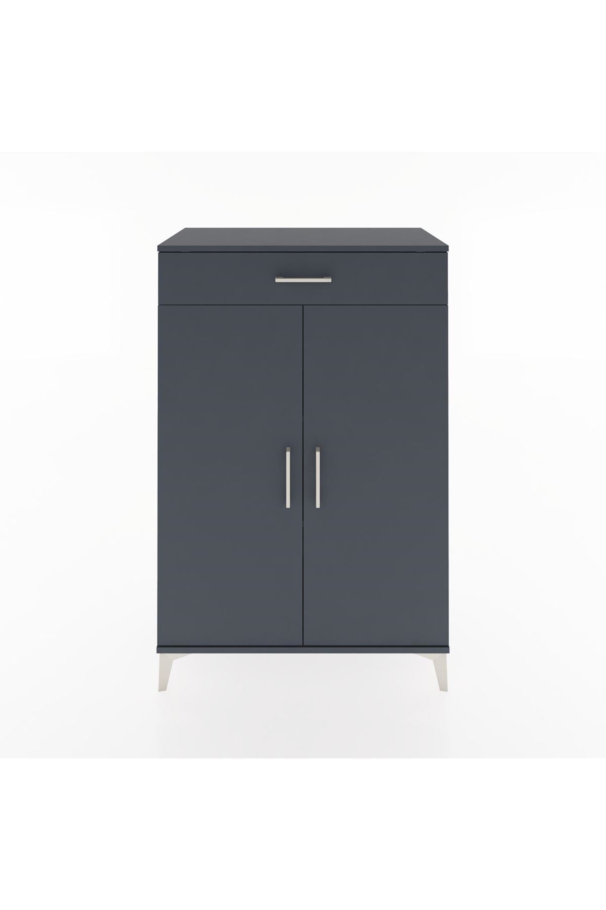 Hyperion Dolap 2 Raflı Tek Çekmeceli 2 Kapaklı 88x44x134 Antrasit-Antrasit