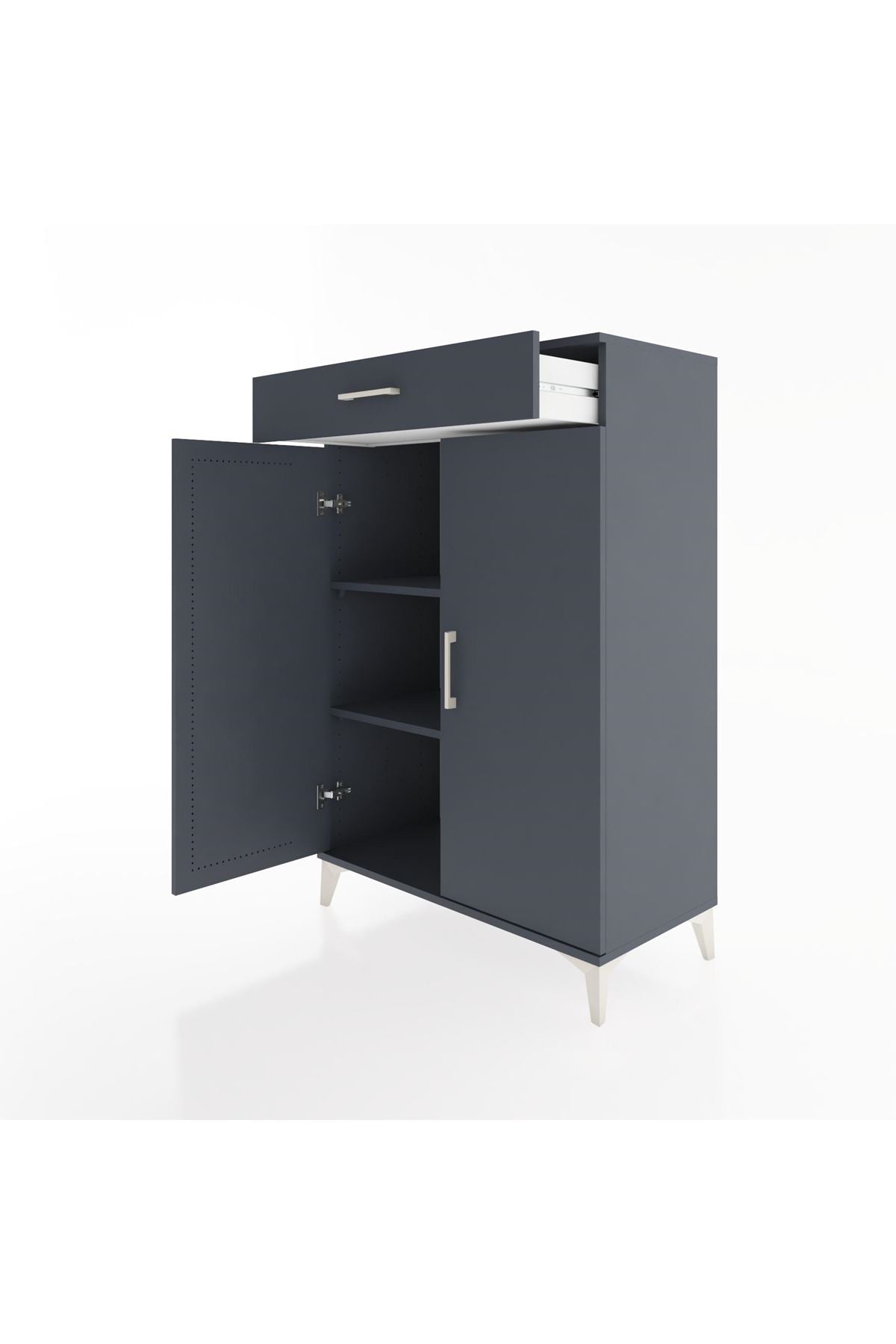 Hyperion Dolap 2 Raflı Tek Çekmeceli 2 Kapaklı 88x44x134 Antrasit-Antrasit