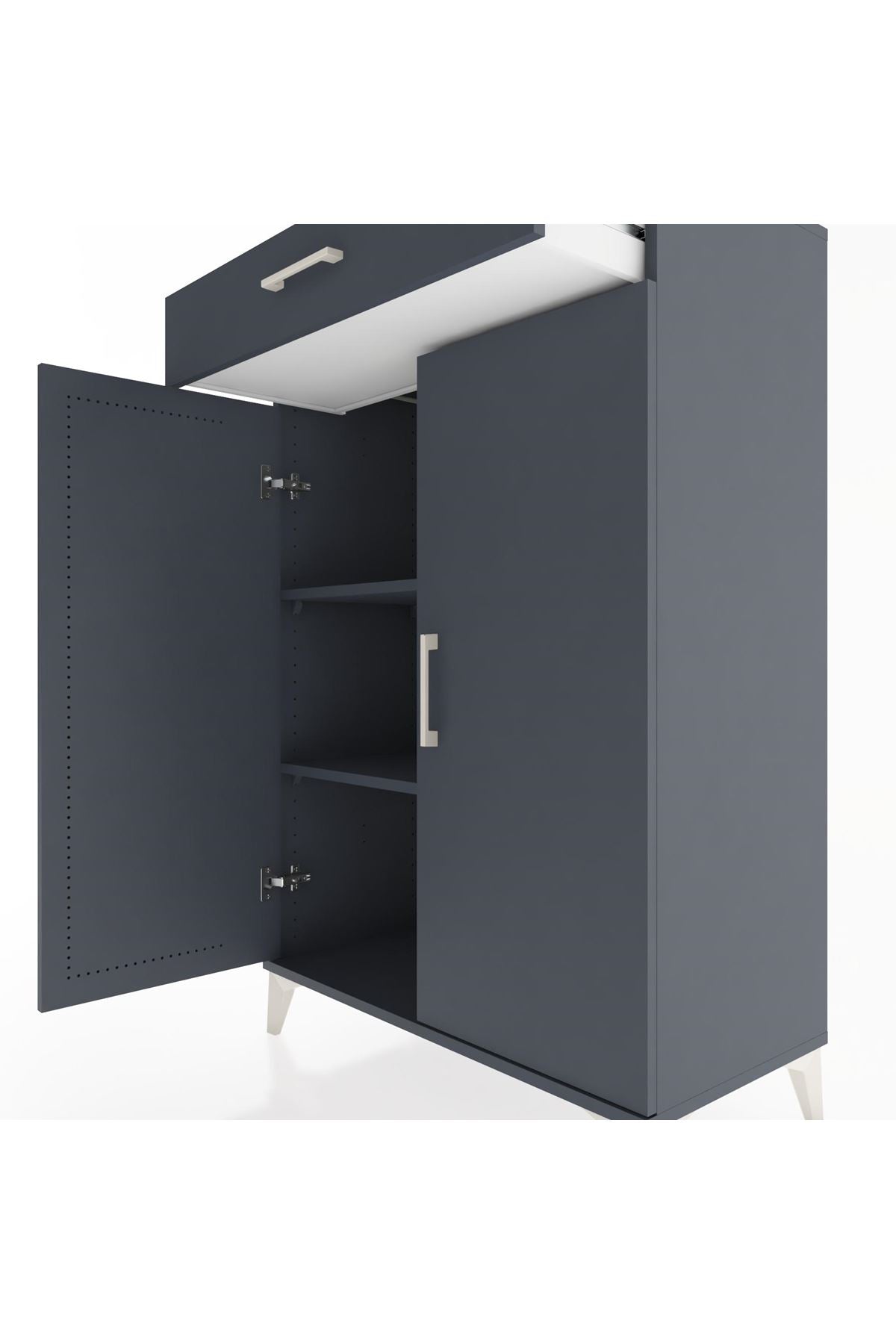 Hyperion Dolap 2 Raflı Tek Çekmeceli 2 Kapaklı 88x44x134 Antrasit-Antrasit