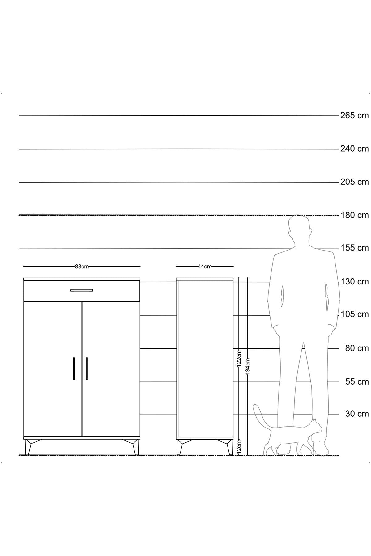 Hyperion Dolap 2 Raflı Tek Çekmeceli 2 Kapaklı 88x44x134 Antrasit-Antrasit