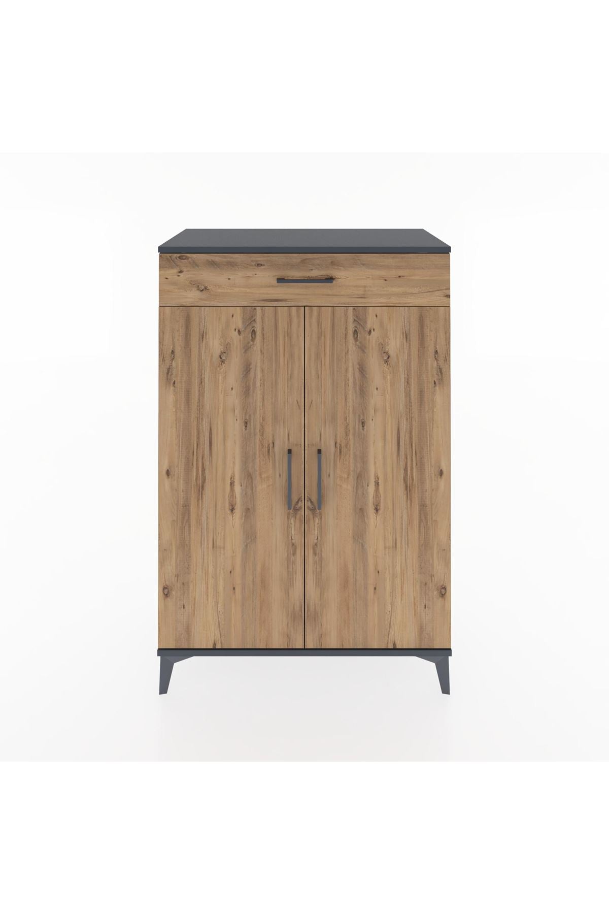 Hyperion Dolap 2 Raflı Tek Çekmeceli 2 Kapaklı 88x44x134 Antrasit-Çam