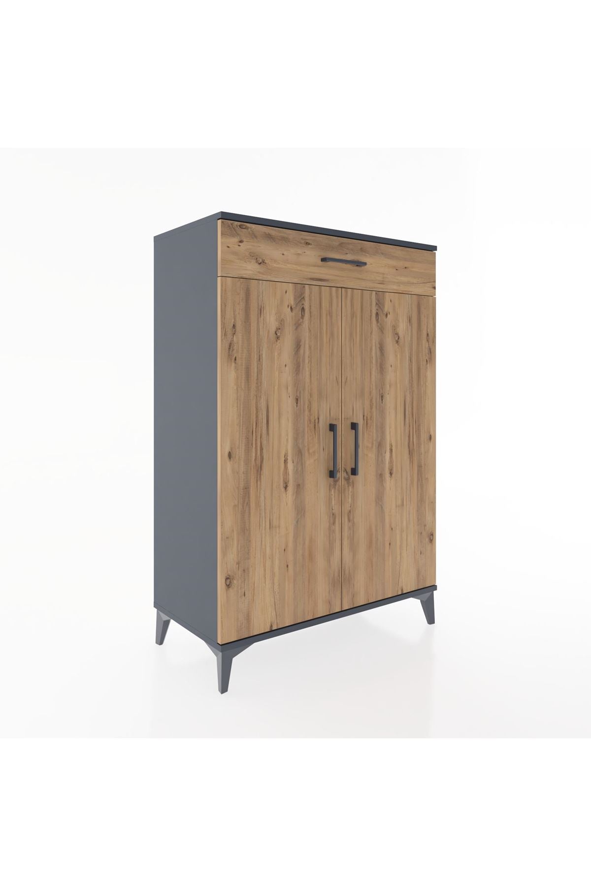 Hyperion Dolap 2 Raflı Tek Çekmeceli 2 Kapaklı 88x44x134 Antrasit-Çam