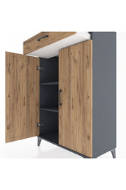 Hyperion Dolap 2 Raflı Tek Çekmeceli 2 Kapaklı 88x44x134 Antrasit-Çam