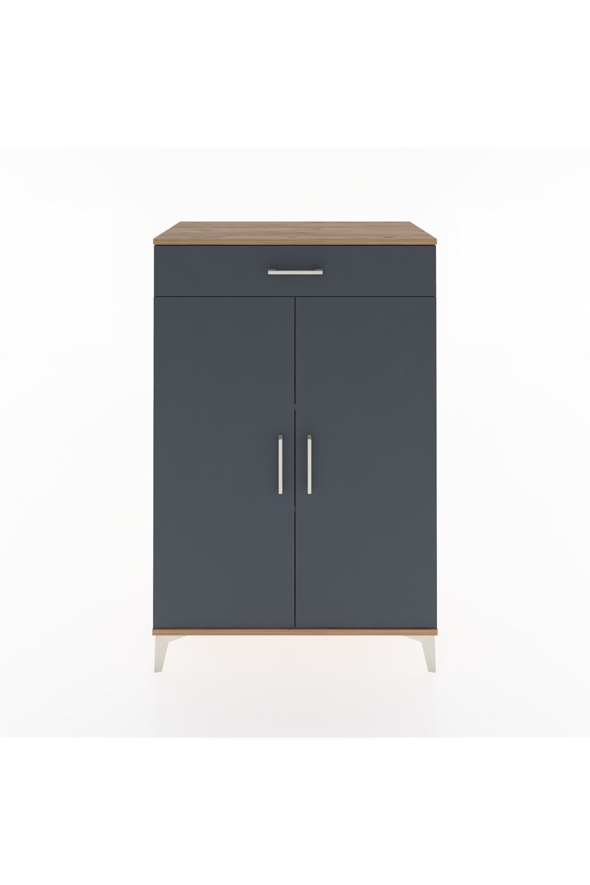 Hyperion Dolap 2 Raflı Tek Çekmeceli 2 Kapaklı 88x44x134 Çam-Antrasit