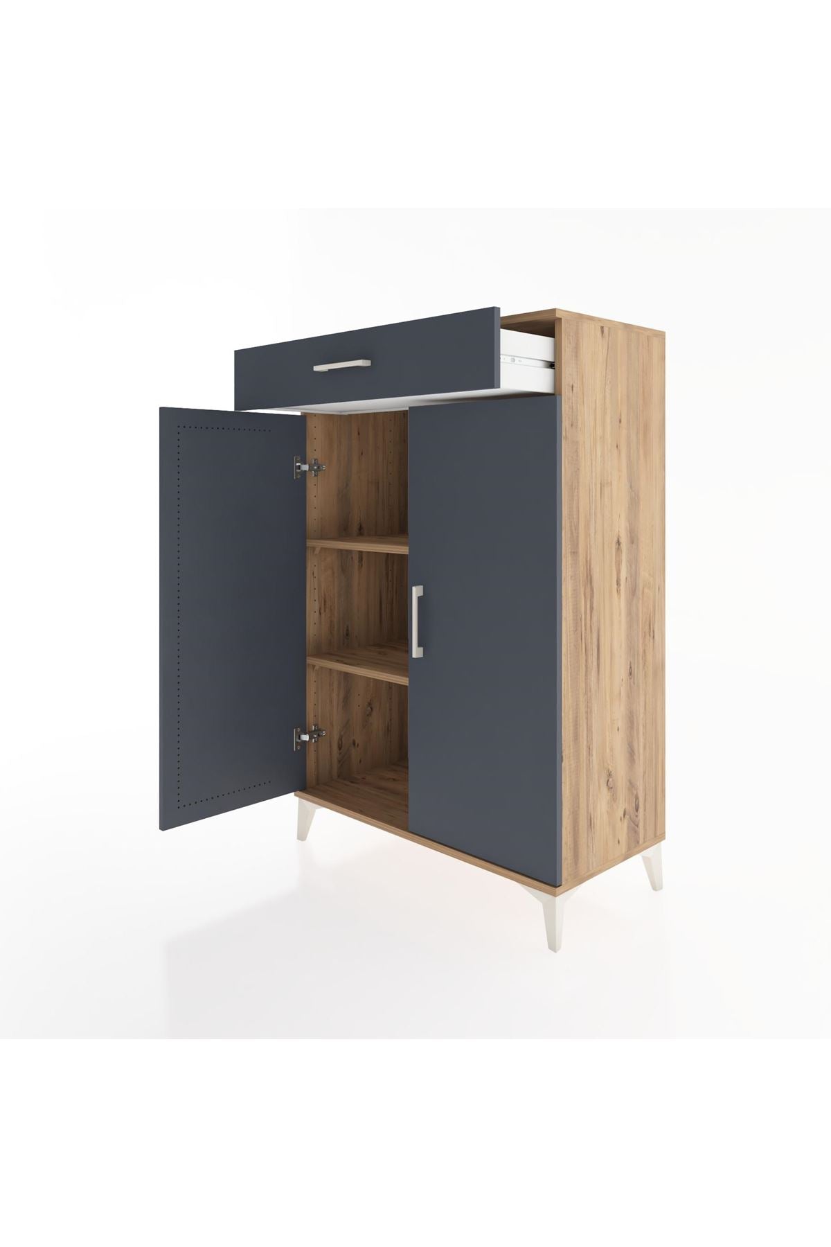 Hyperion Dolap 2 Raflı Tek Çekmeceli 2 Kapaklı 88x44x134 Çam-Antrasit