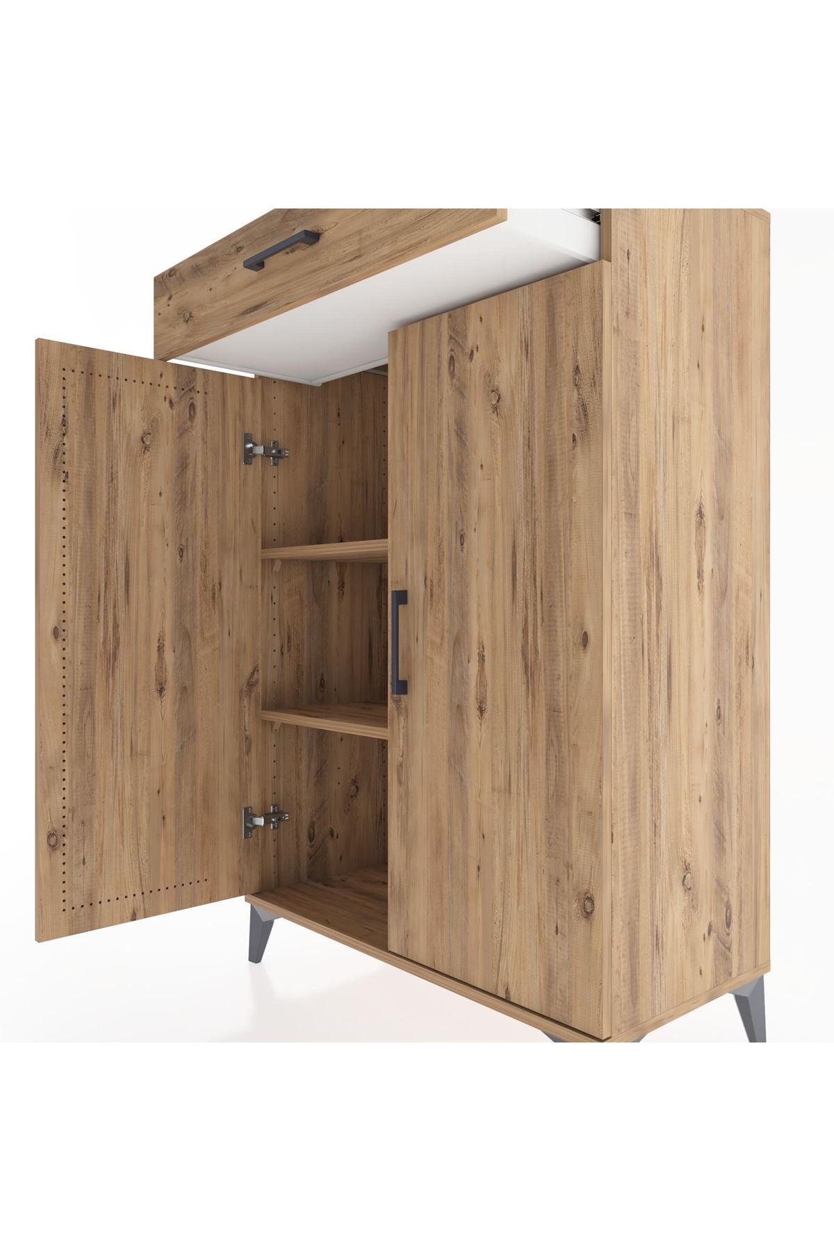 Hyperion Dolap 2 Raflı Tek Çekmeceli 2 Kapaklı 88x44x134 Çam-Çam