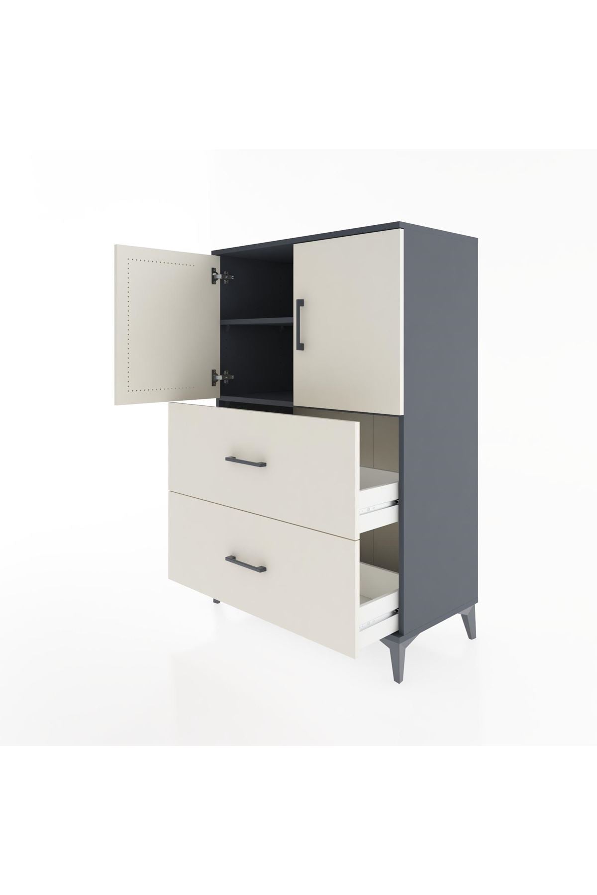 Hyperion Dolap 2 Raflı 2 Çekmeceli 2 Kapaklı 88x44x134 Antrasit-Aytaşı