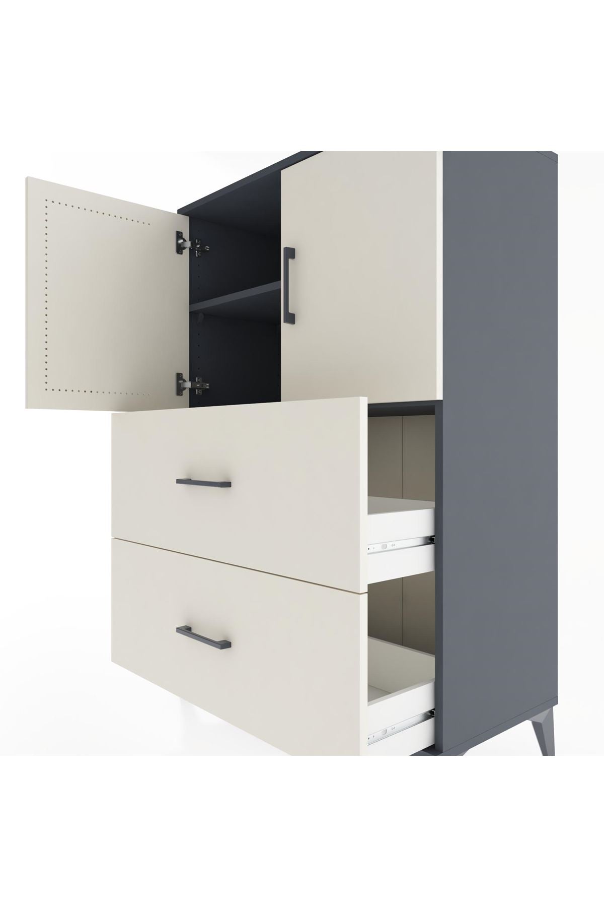 Hyperion Dolap 2 Raflı 2 Çekmeceli 2 Kapaklı 88x44x134 Antrasit-Aytaşı