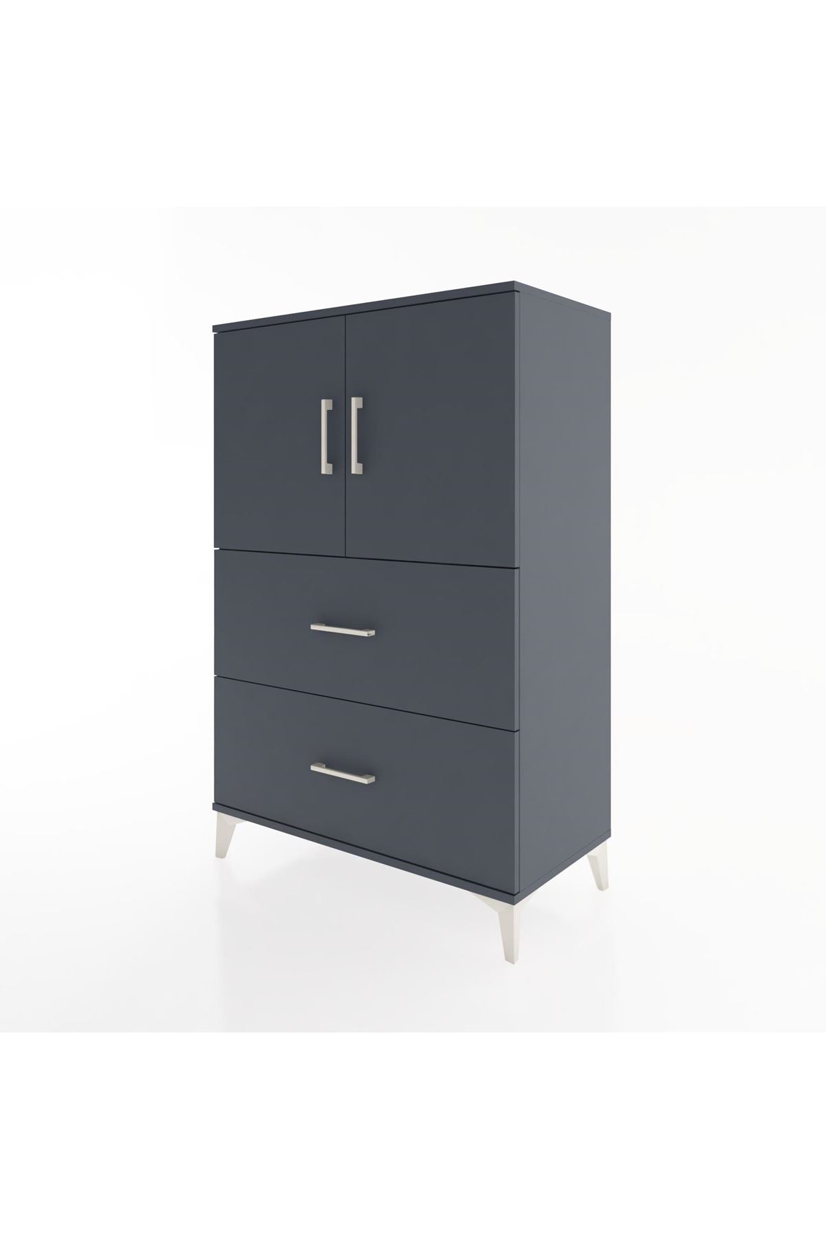 Hyperion Dolap 2 Raflı 2 Çekmeceli 2 Kapaklı 88x44x134 Antrasit-Antrasit