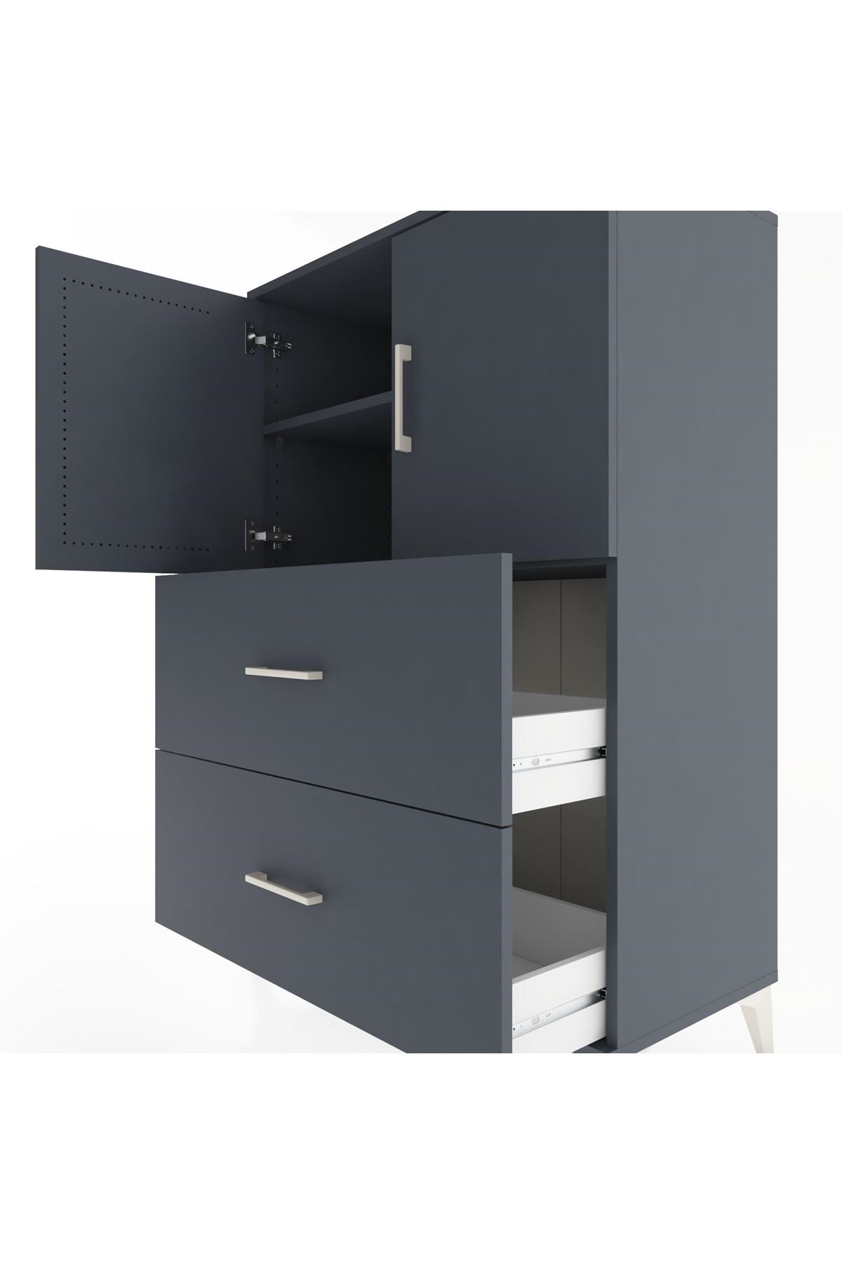 Hyperion Dolap 2 Raflı 2 Çekmeceli 2 Kapaklı 88x44x134 Antrasit-Antrasit