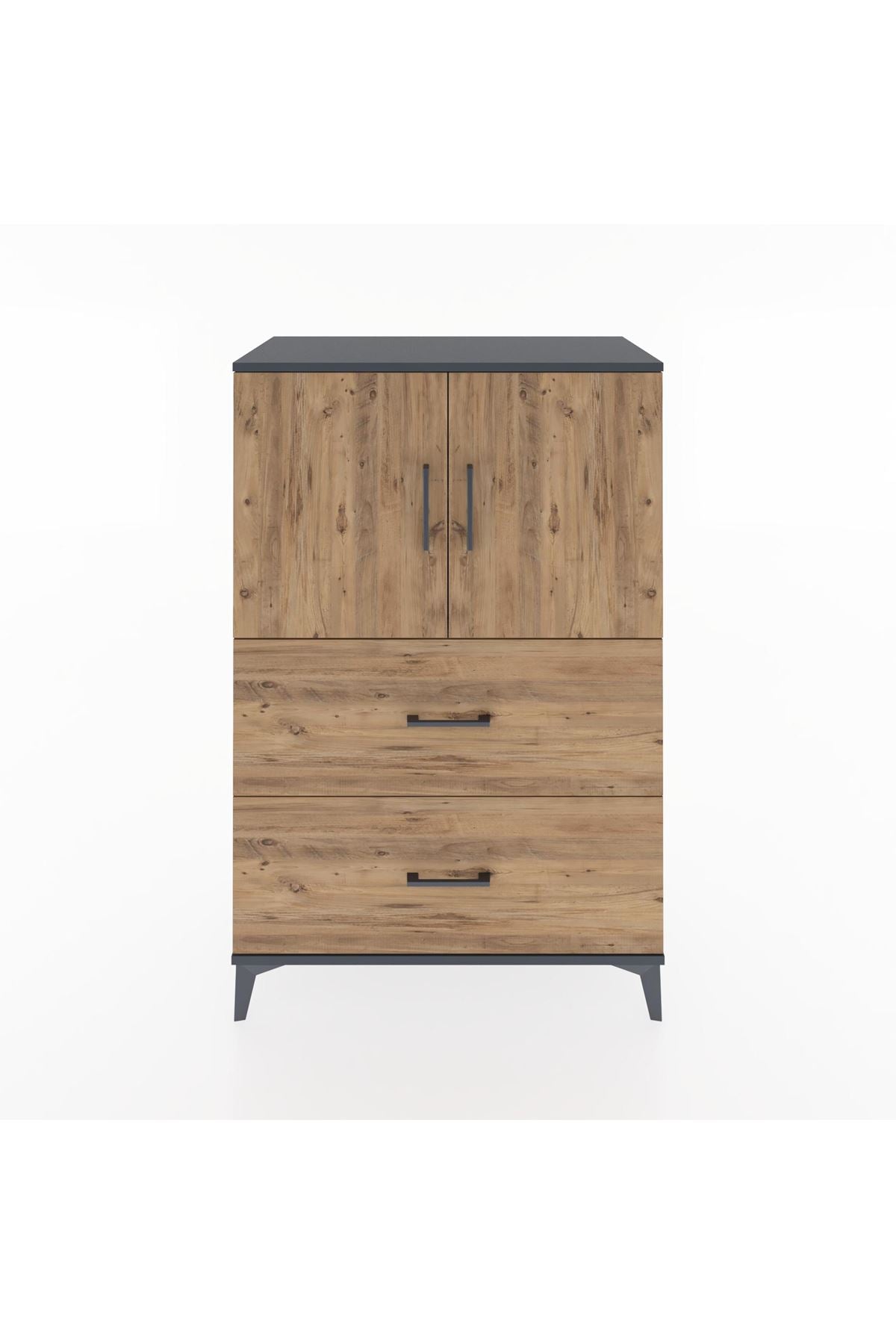 Hyperion Dolap 2 Raflı 2 Çekmeceli 2 Kapaklı 88x44x134 Antrasit-Çam