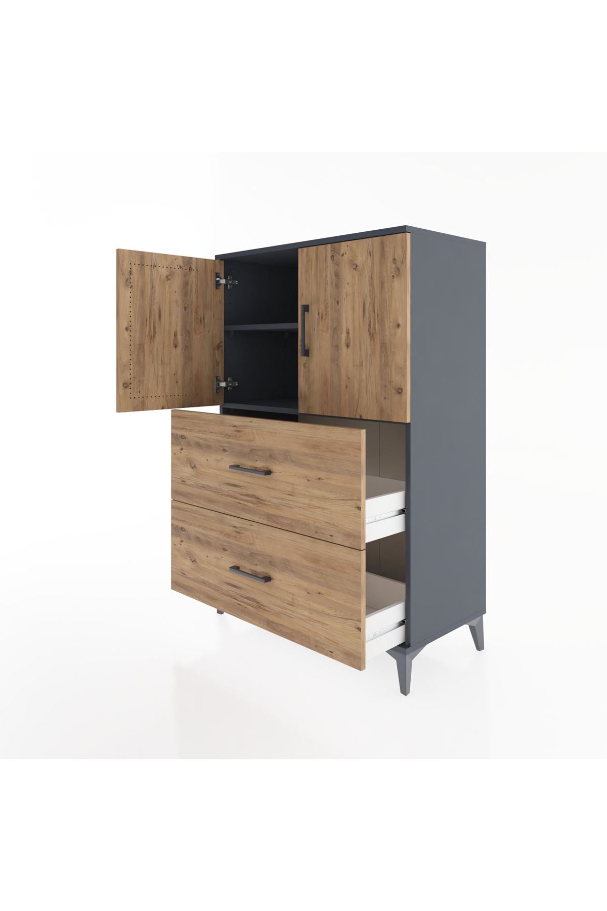 Hyperion Dolap 2 Raflı 2 Çekmeceli 2 Kapaklı 88x44x134 Antrasit-Çam