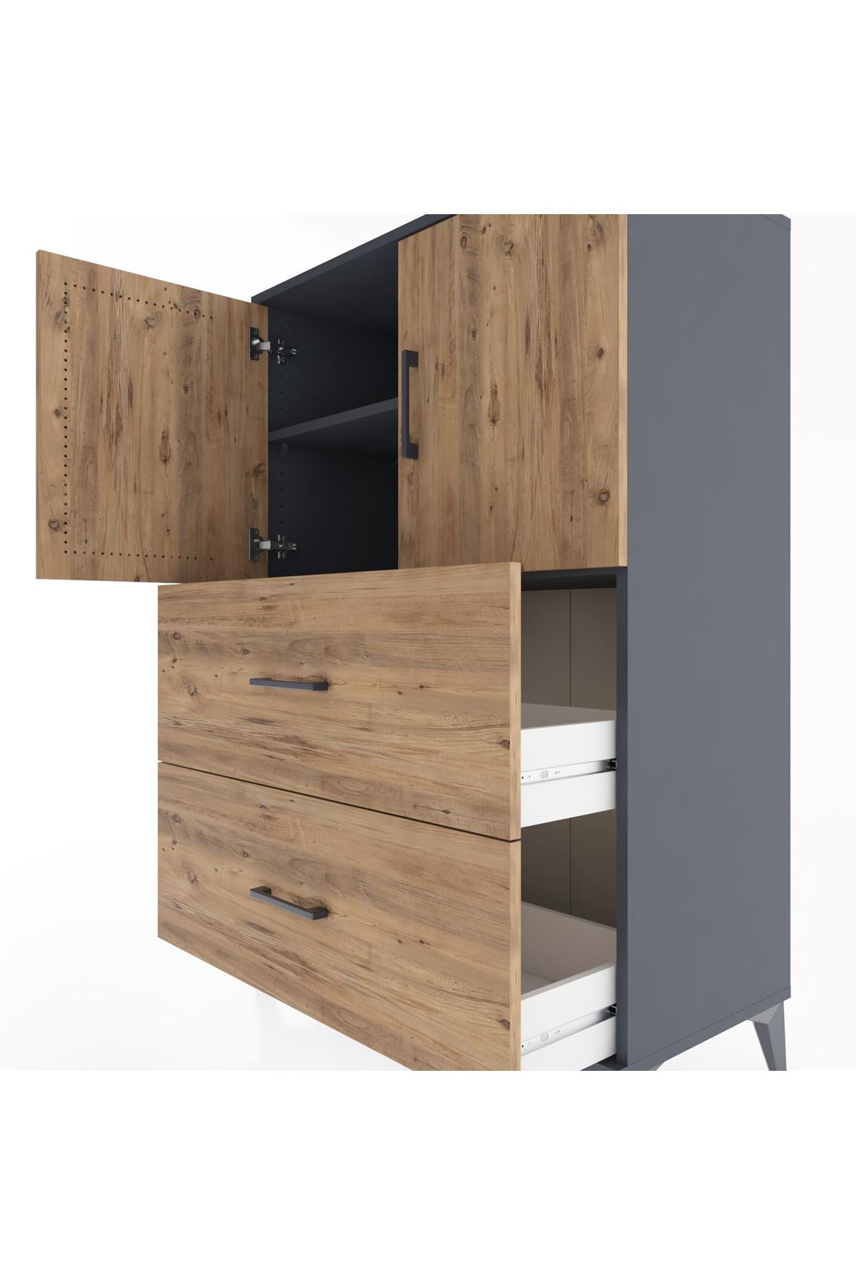 Hyperion Dolap 2 Raflı 2 Çekmeceli 2 Kapaklı 88x44x134 Antrasit-Çam