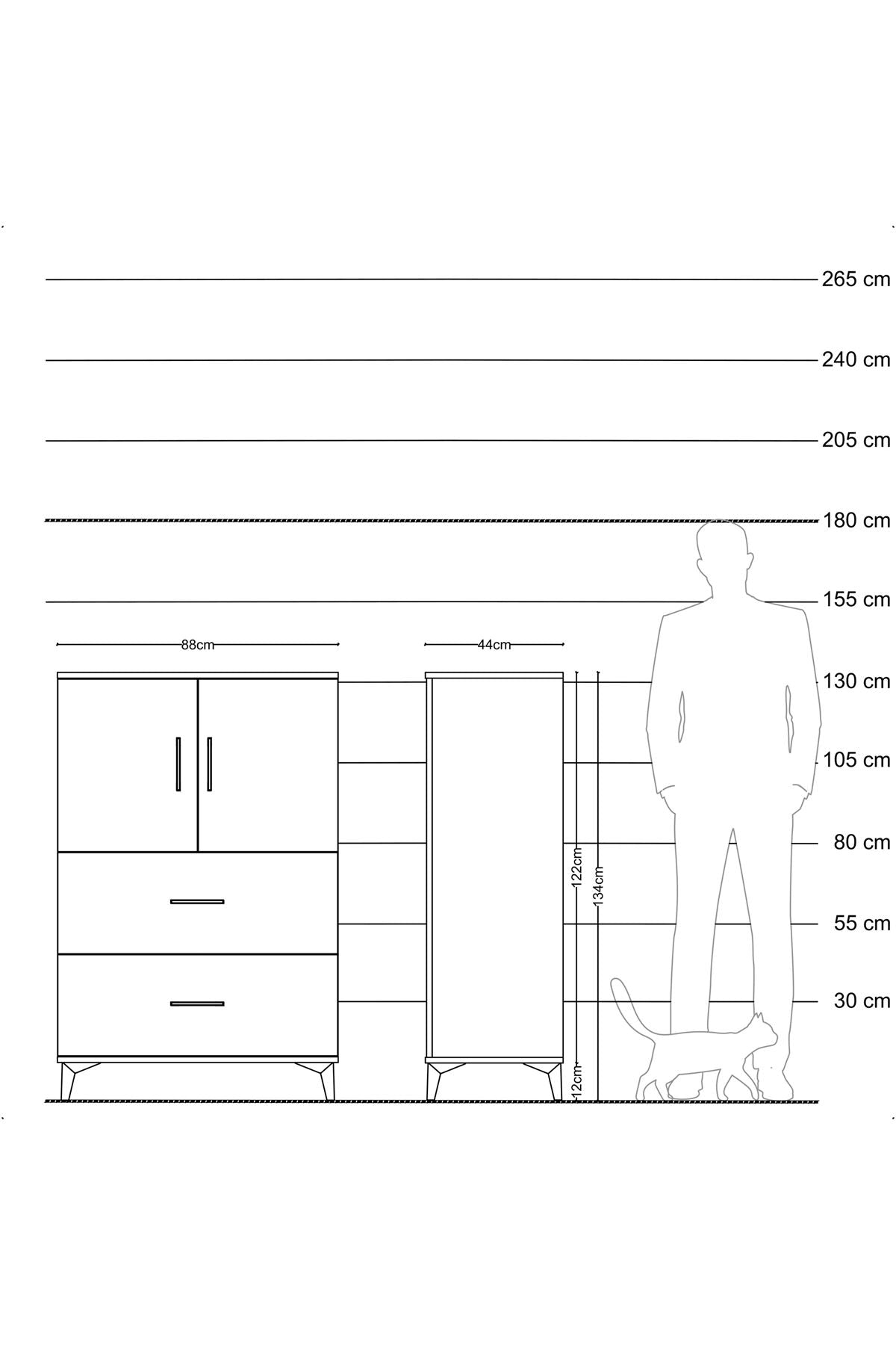 Hyperion Dolap 2 Raflı 2 Çekmeceli 2 Kapaklı 88x44x134 Antrasit-Çam