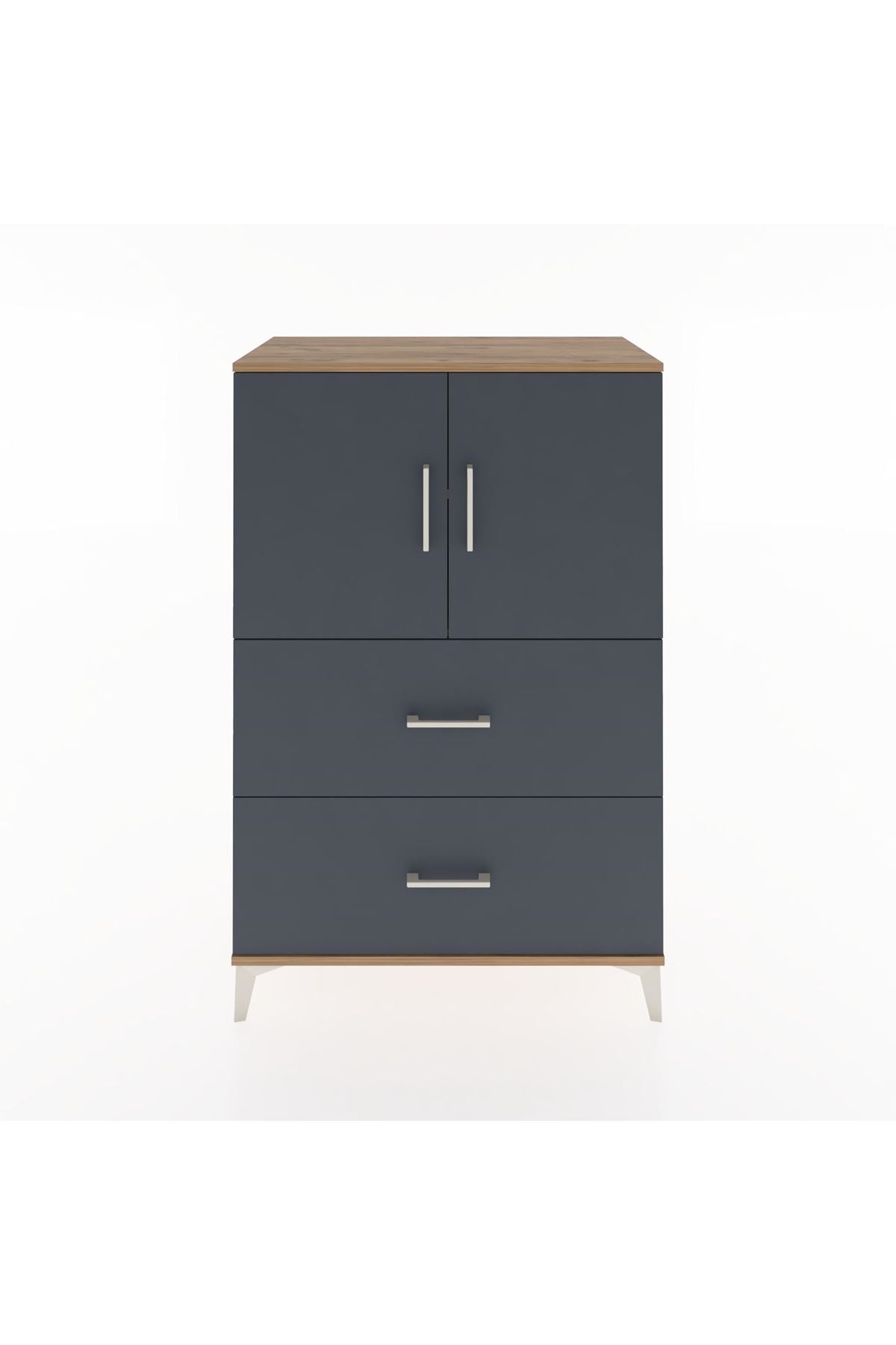 Hyperion Dolap 2 Raflı 2 Çekmeceli 2 Kapaklı 88x44x134 Çam-Antrasit