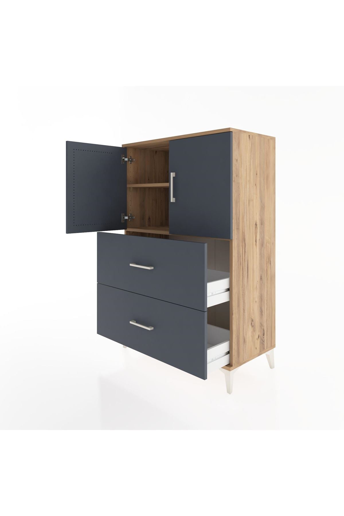 Hyperion Dolap 2 Raflı 2 Çekmeceli 2 Kapaklı 88x44x134 Çam-Antrasit