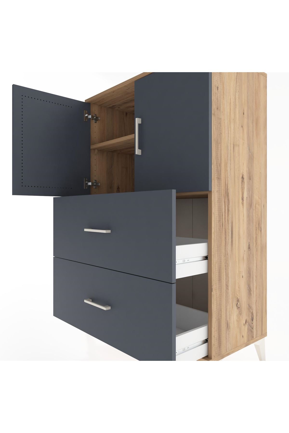 Hyperion Dolap 2 Raflı 2 Çekmeceli 2 Kapaklı 88x44x134 Çam-Antrasit