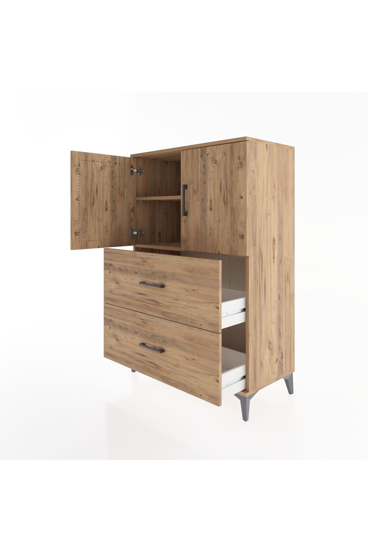 Hyperion Dolap 2 Raflı 2 Çekmeceli 2 Kapaklı 88x44x134 Çam-Çam