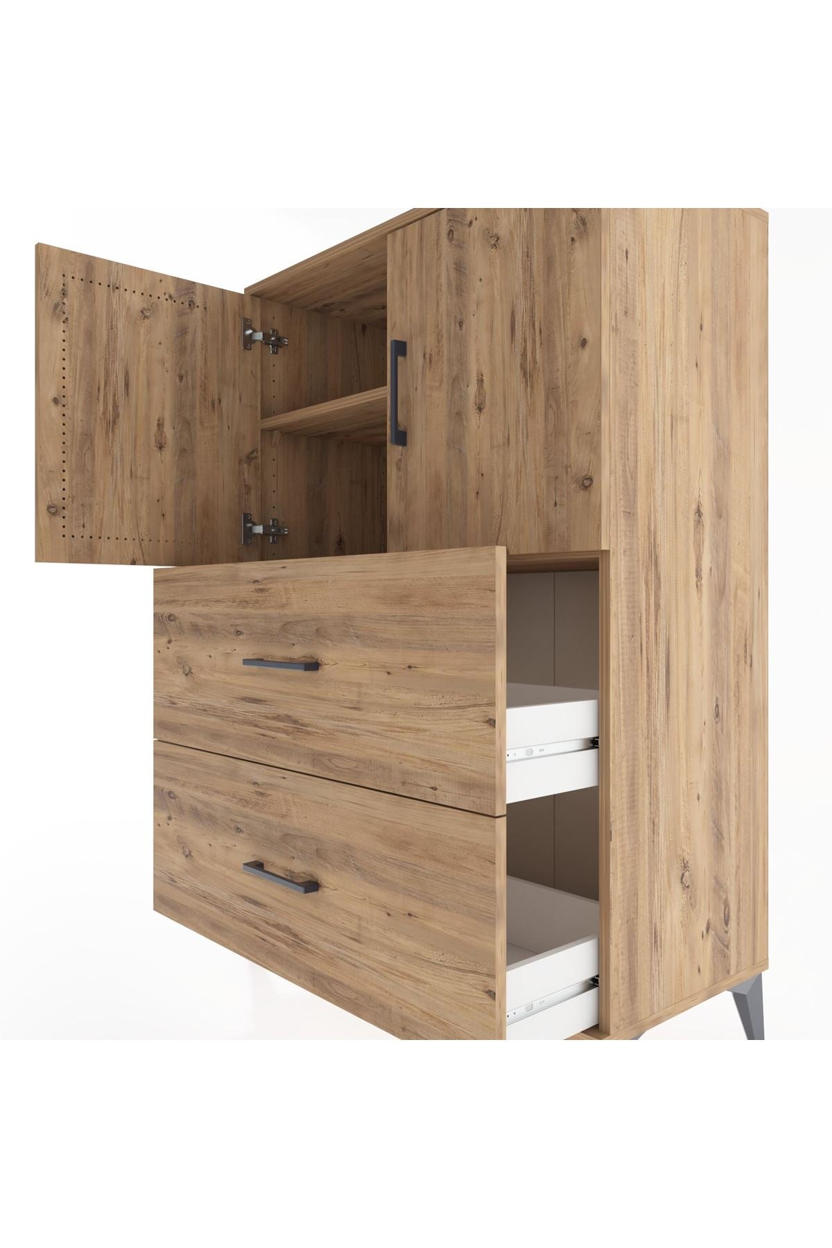 Hyperion Dolap 2 Raflı 2 Çekmeceli 2 Kapaklı 88x44x134 Çam-Çam