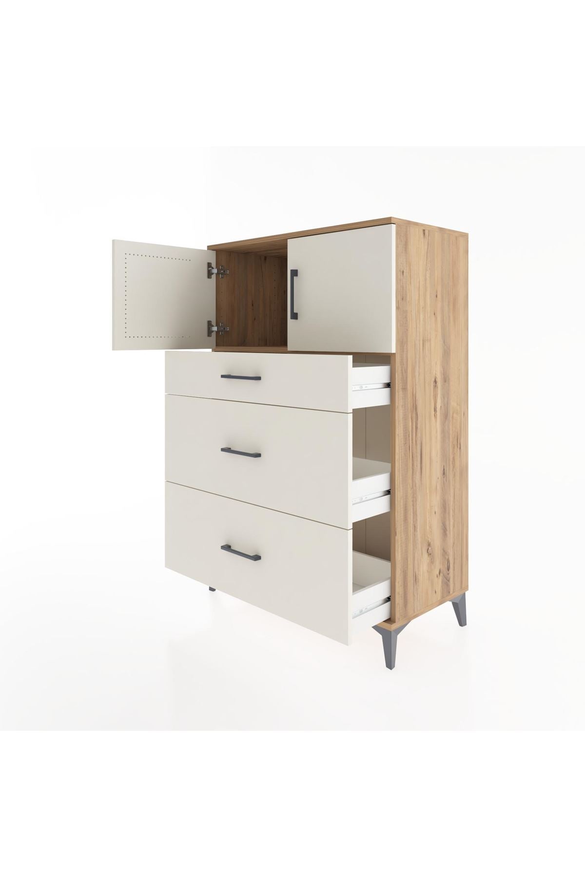 Hyperion Dolap Tek Raflı 3 Çekmeceli 2 Kapaklı 88x44x134 Çam-Aytaşı
