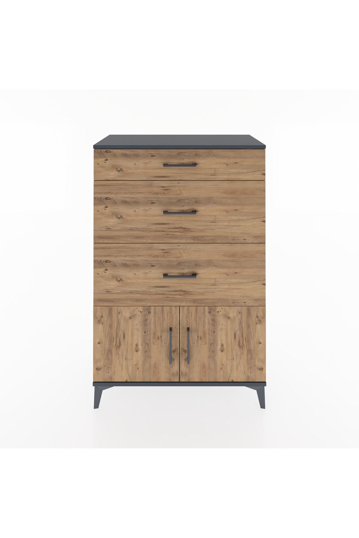 Hyperion Dolap 3 Çekmeceli 2 Kapaklı 88x44x134 Antrasit-Çam