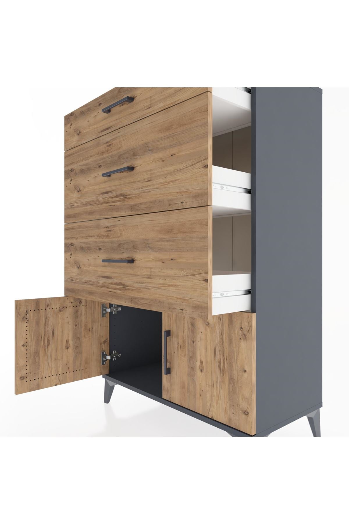 Hyperion Dolap 3 Çekmeceli 2 Kapaklı 88x44x134 Antrasit-Çam